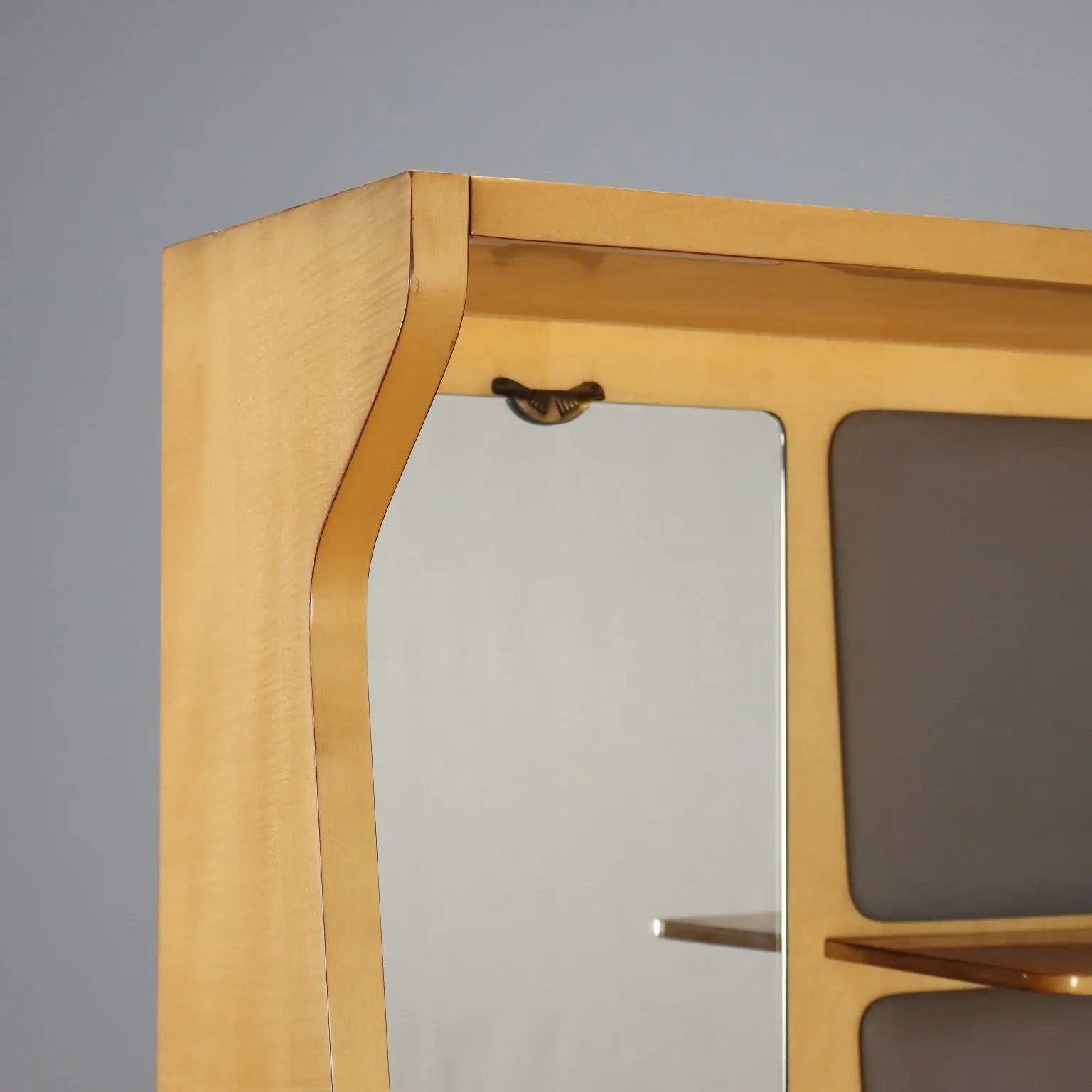 Vintage Entrance Furnishing Beech Brass Design Italy 1950s-1960s