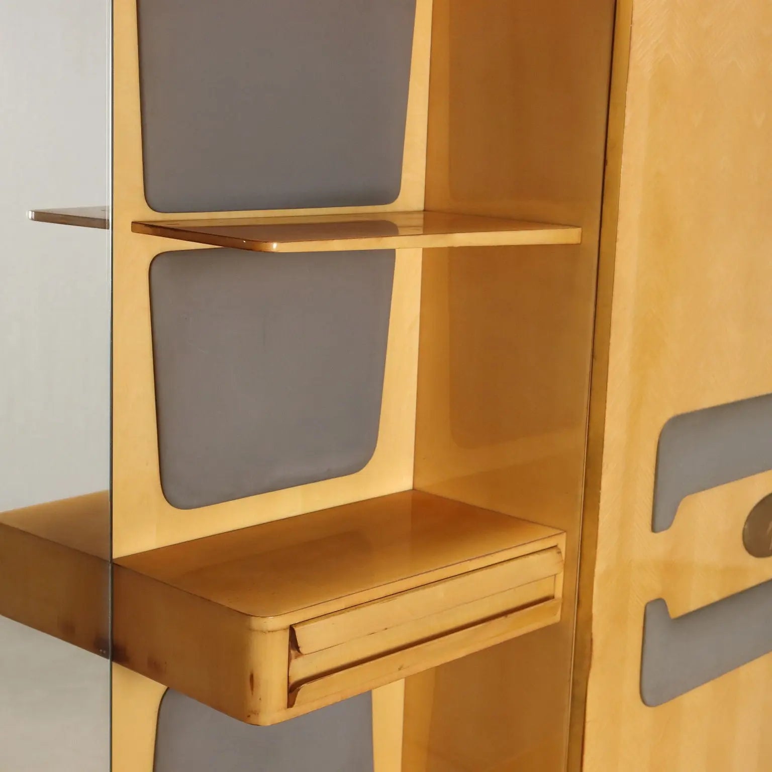 Vintage Entrance Furnishing Beech Brass Design Italy 1950s-1960s