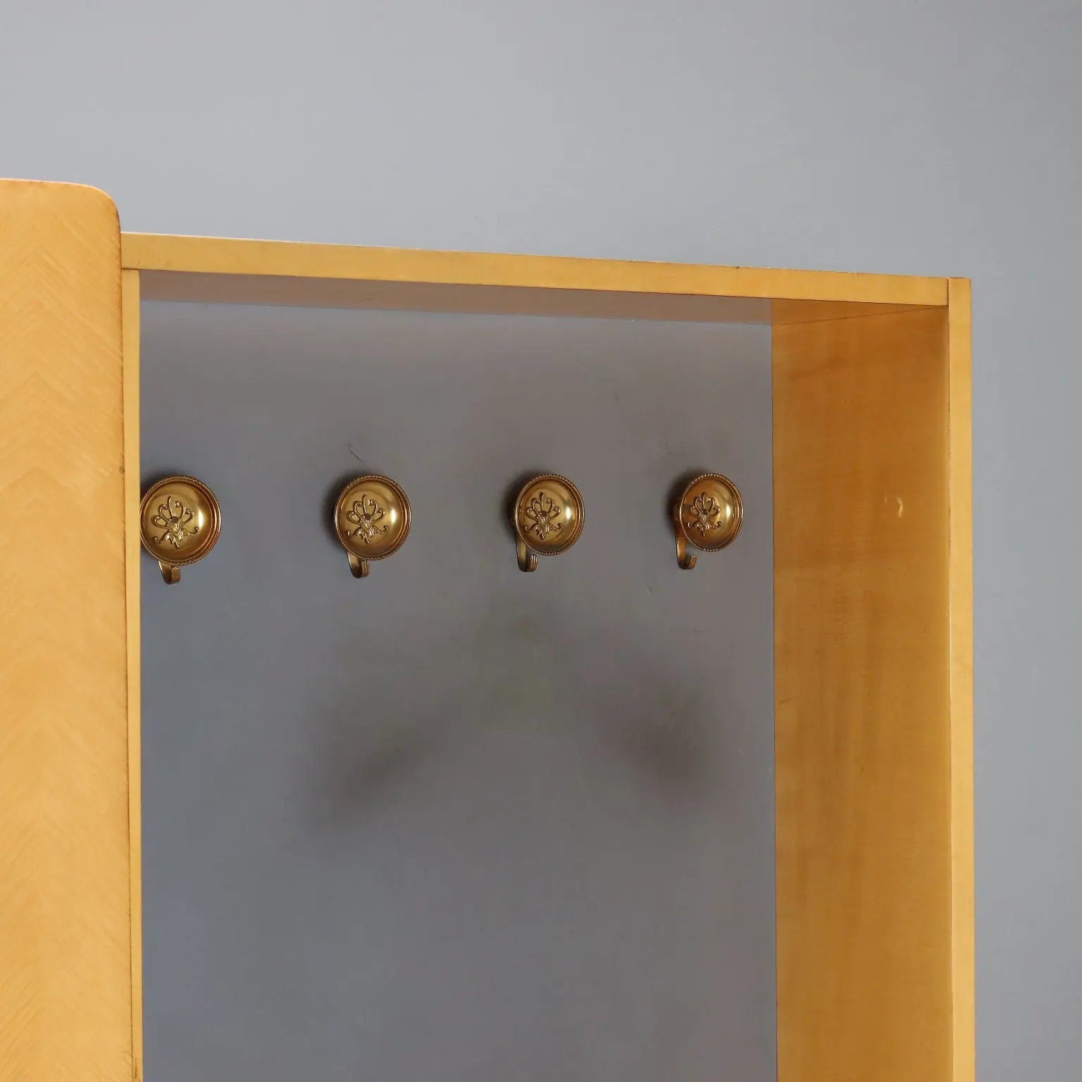 Vintage Entrance Furnishing Beech Brass Design Italy 1950s-1960s