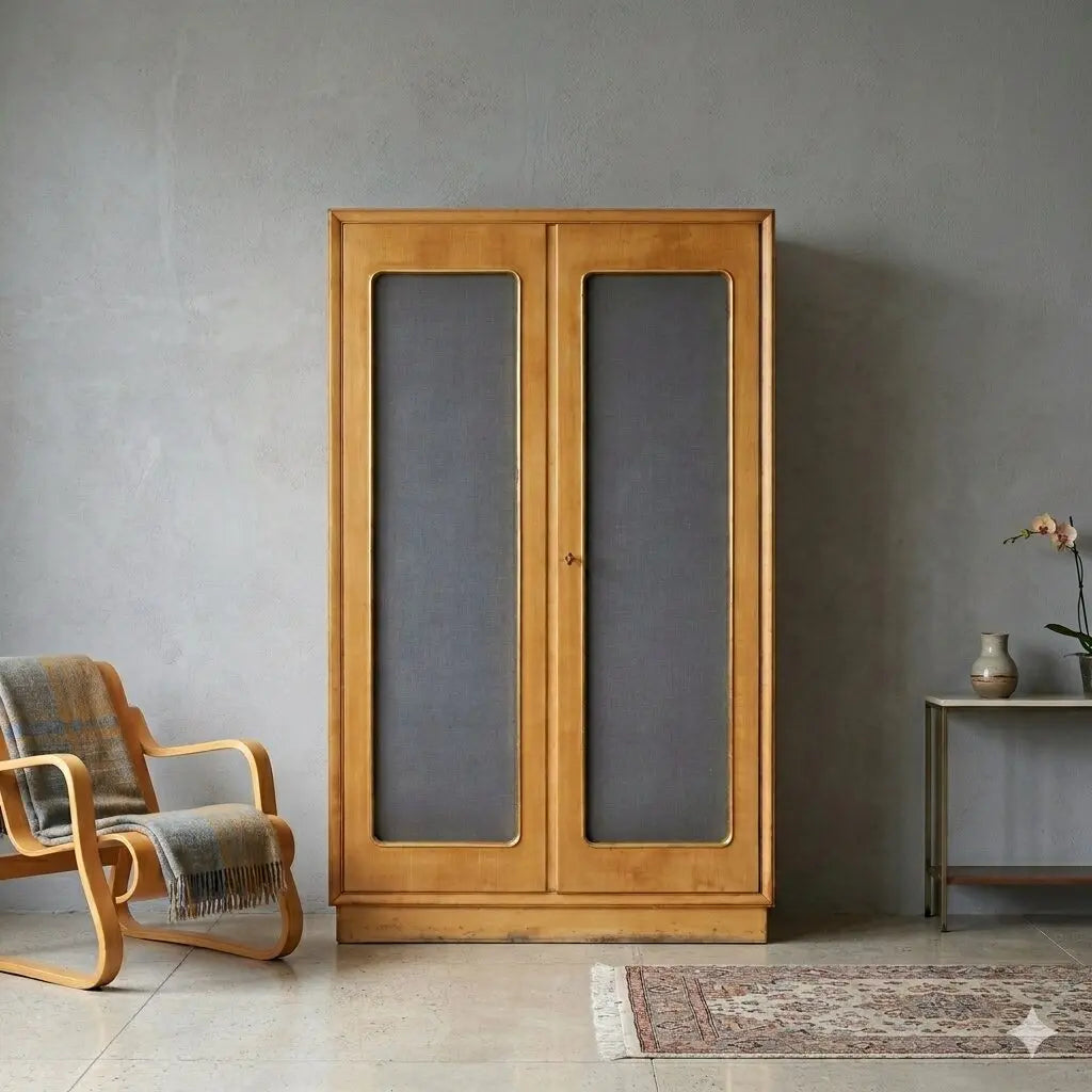 Vintage Wardrobe Maple Veneer Design Italy 1950s