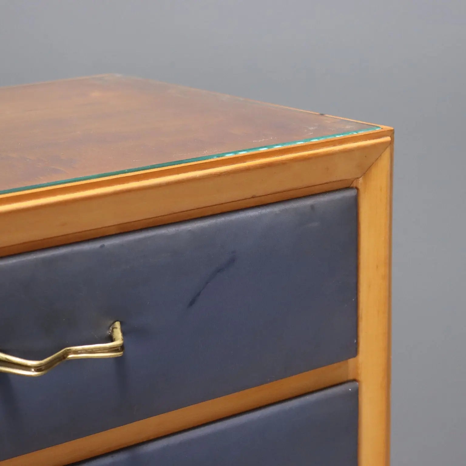 Vintage Cabinet Maple Veneer Glass Top Design Italy 1950s