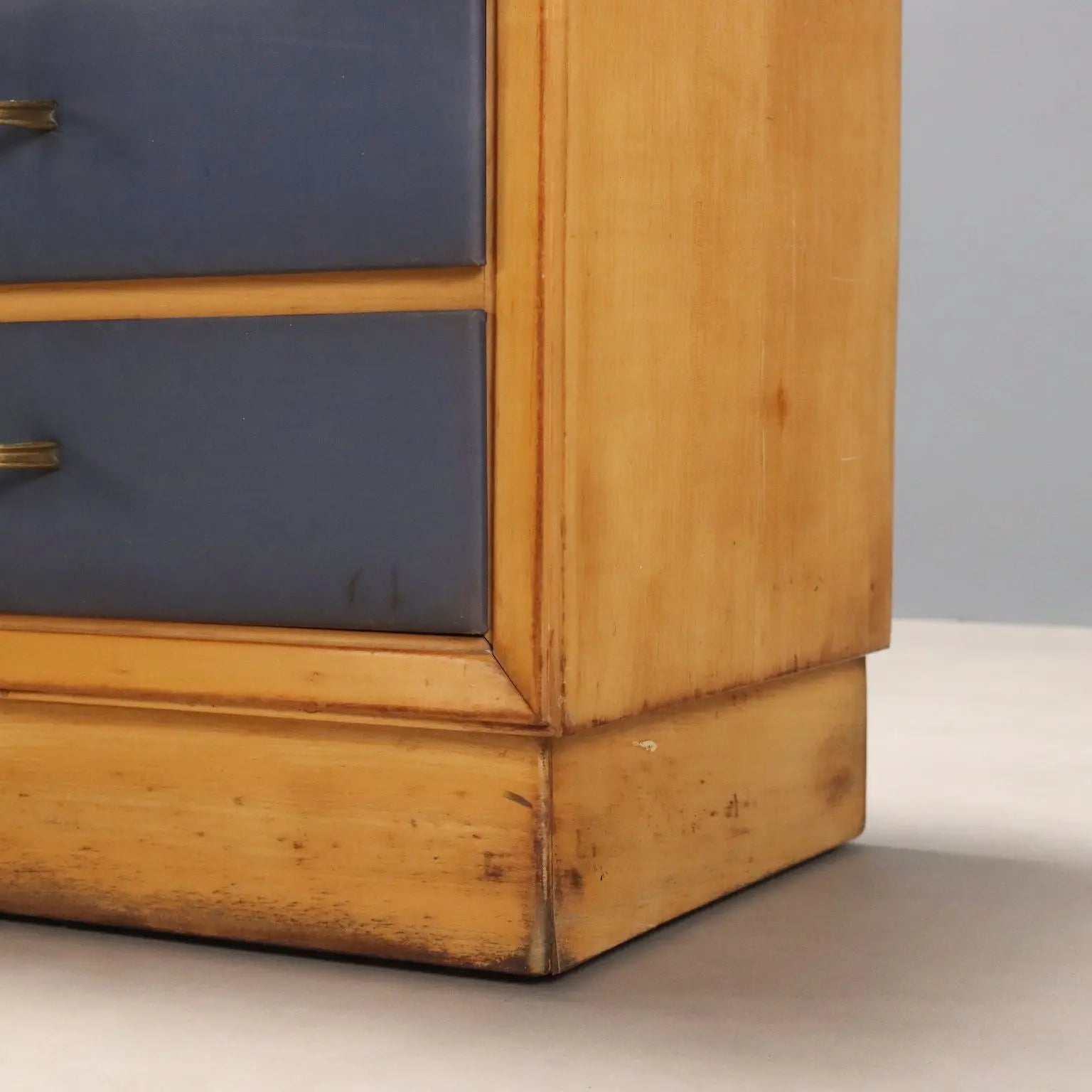 Vintage Cabinet Maple Veneer Glass Top Design Italy 1950s
