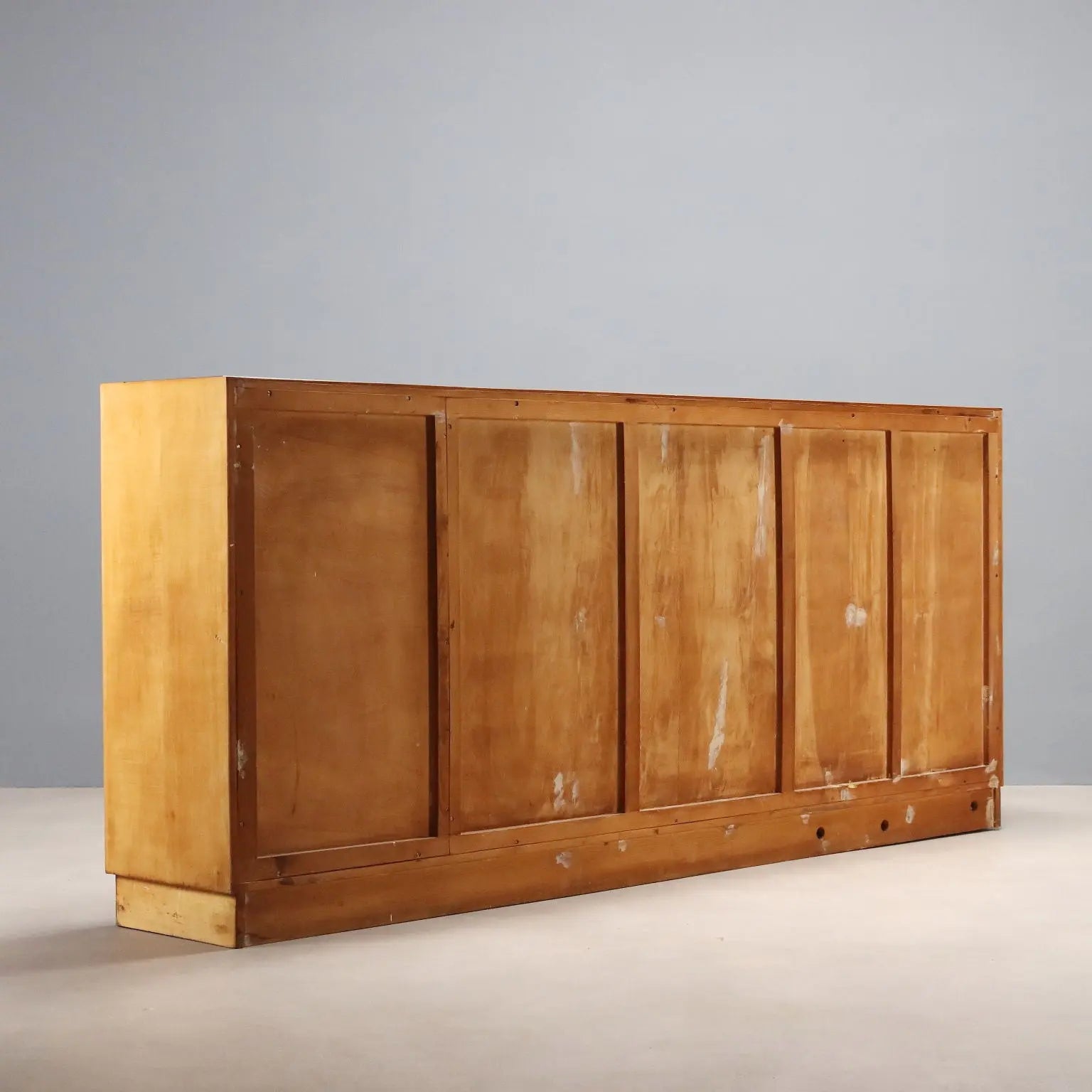 Vintage Cabinet Maple Veneer Glass Top Design Italy 1950s
