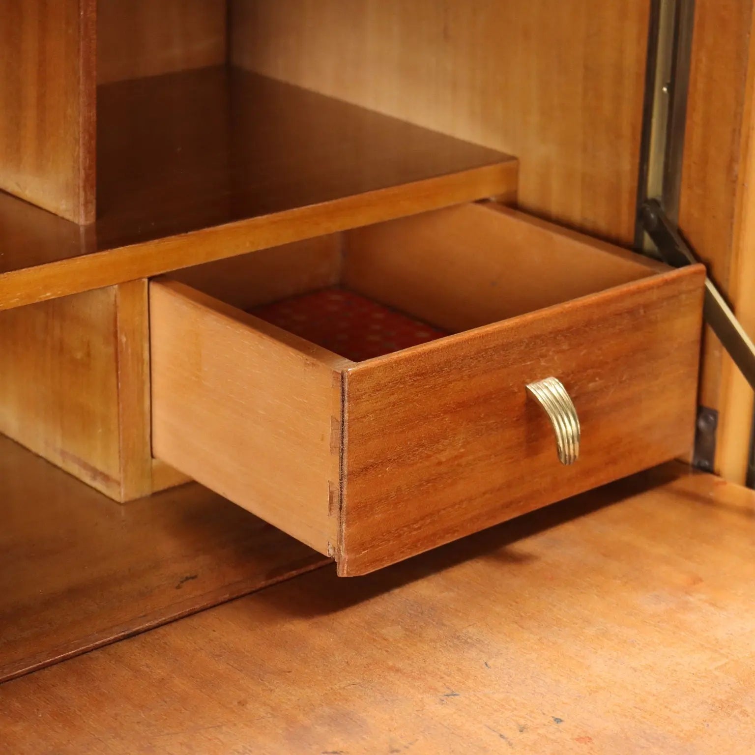 Vintage Cabinet Maple Veneer Glass Top Design Italy 1950s