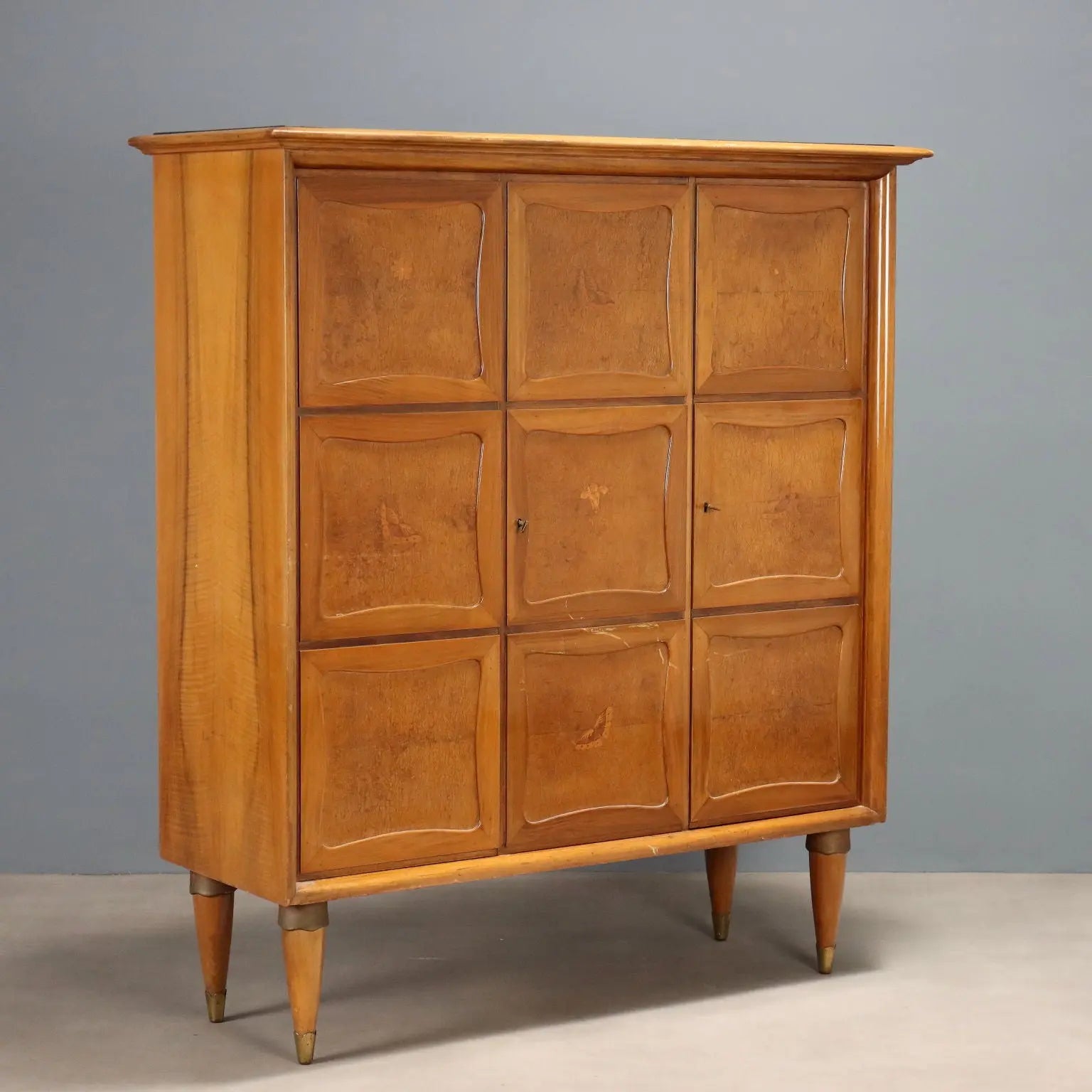 Vintage Cupboard Walnut Veneer Burl Design Italy 1950s