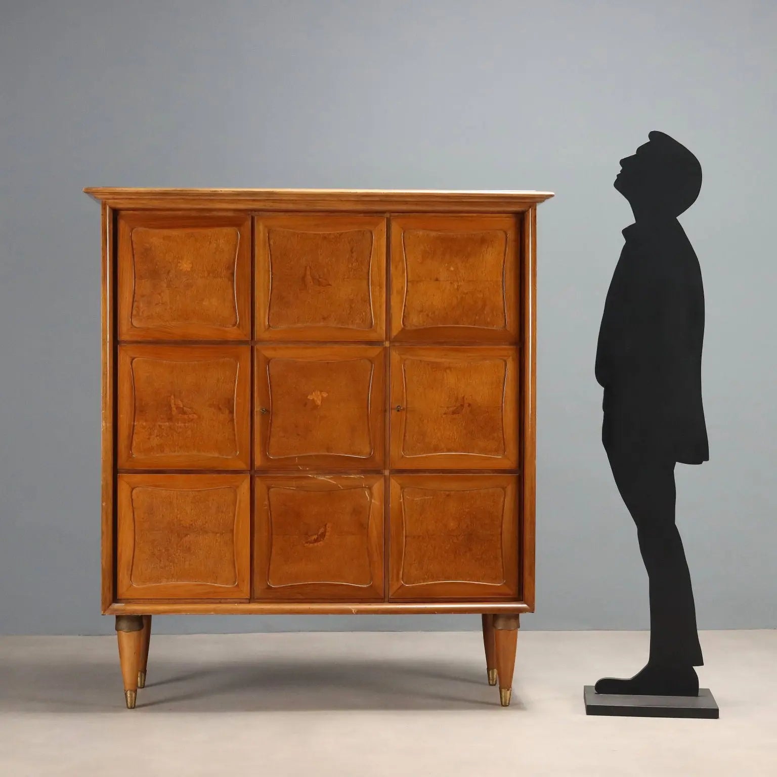 Vintage Cupboard Walnut Veneer Burl Design Italy 1950s