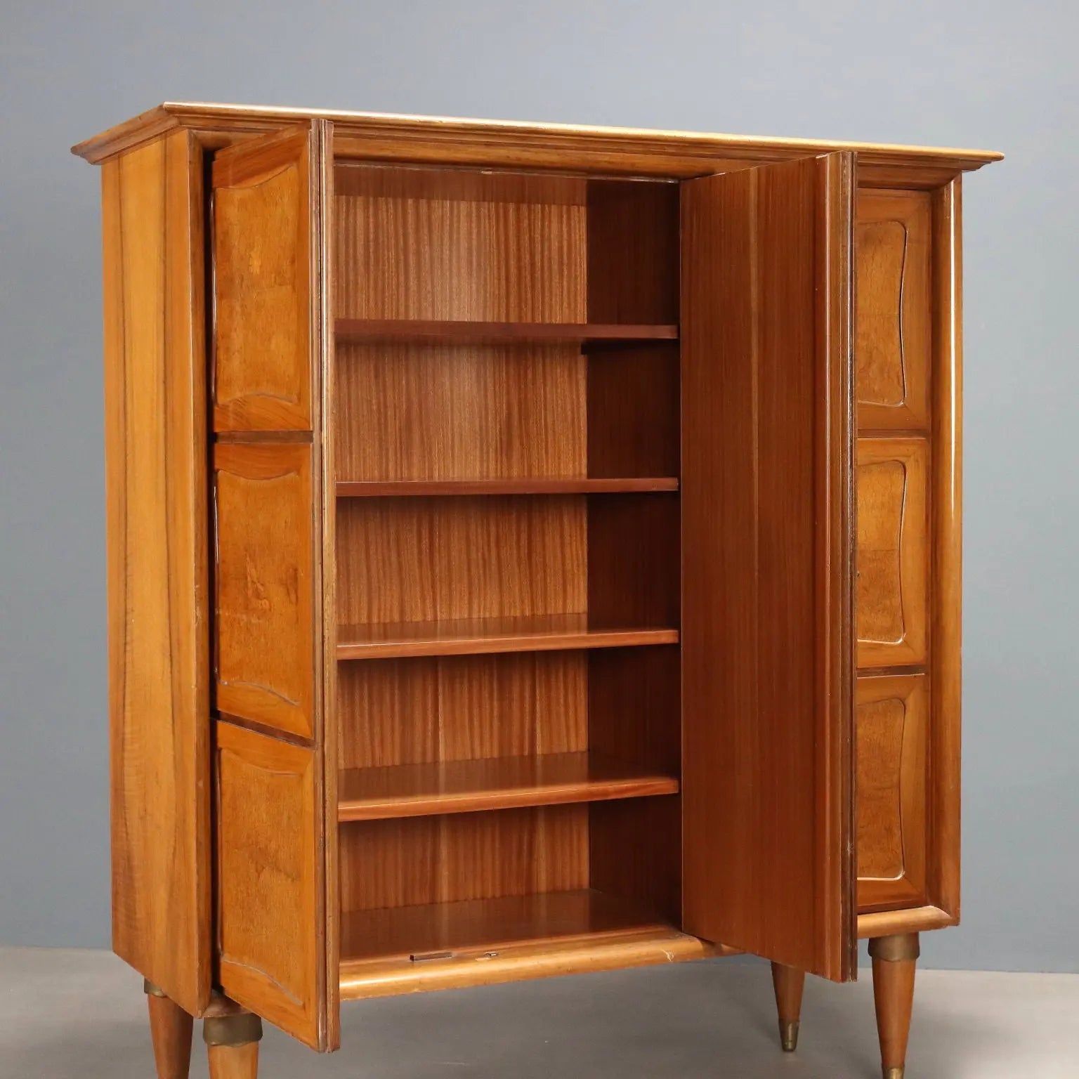 Vintage Cupboard Walnut Veneer Burl Design Italy 1950s