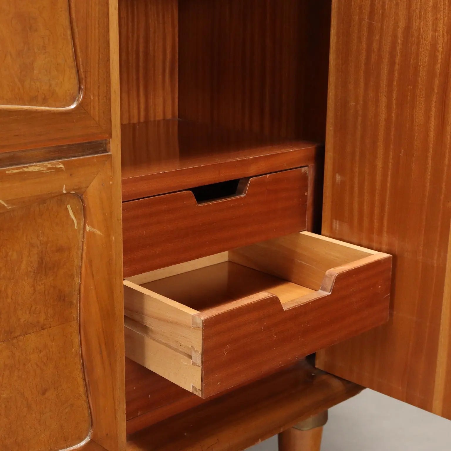 Vintage Cupboard Walnut Veneer Burl Design Italy 1950s