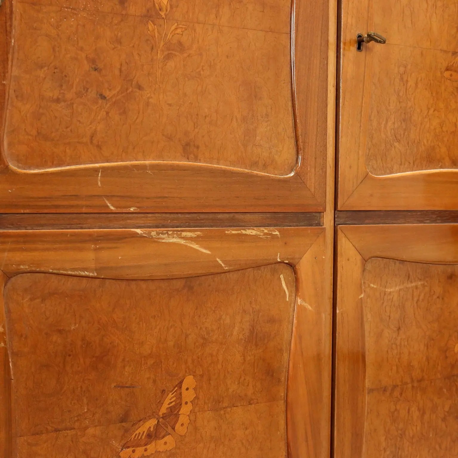 Vintage Cupboard Walnut Veneer Burl Design Italy 1950s