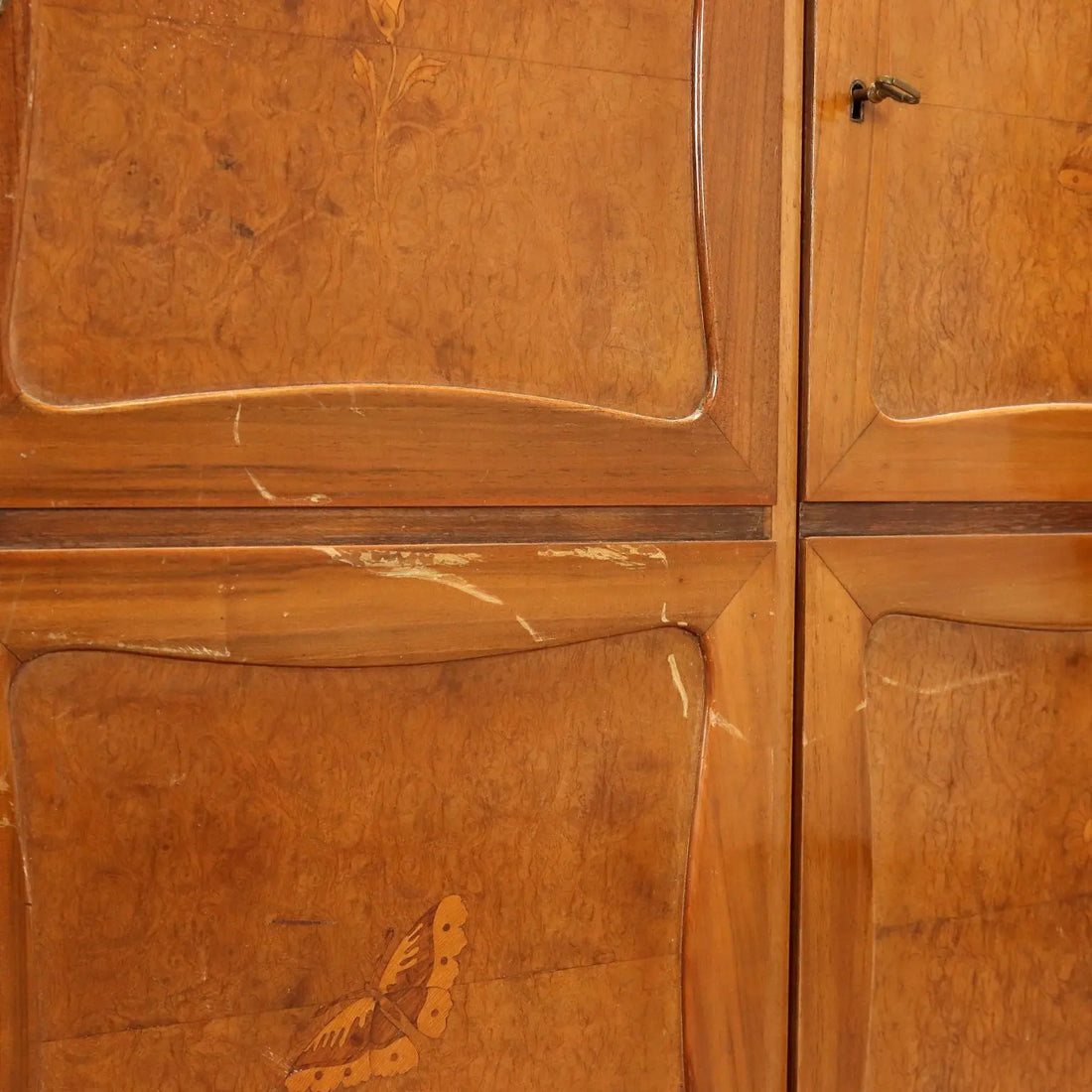 Vintage Cupboard Walnut Veneer Burl Design Italy 1950s
