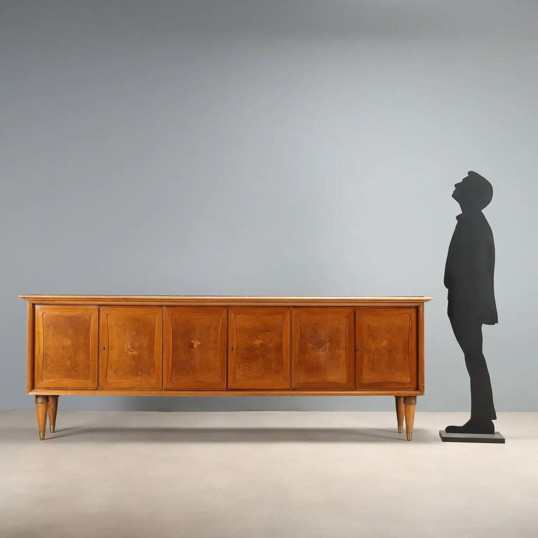 Vintage Buffet Cabinet Walnut Veneer and Burl Design 1950s