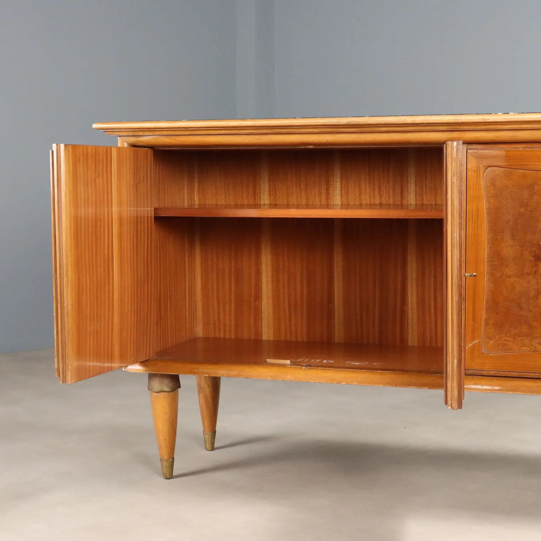 Vintage Buffet Cabinet Walnut Veneer and Burl Design 1950s