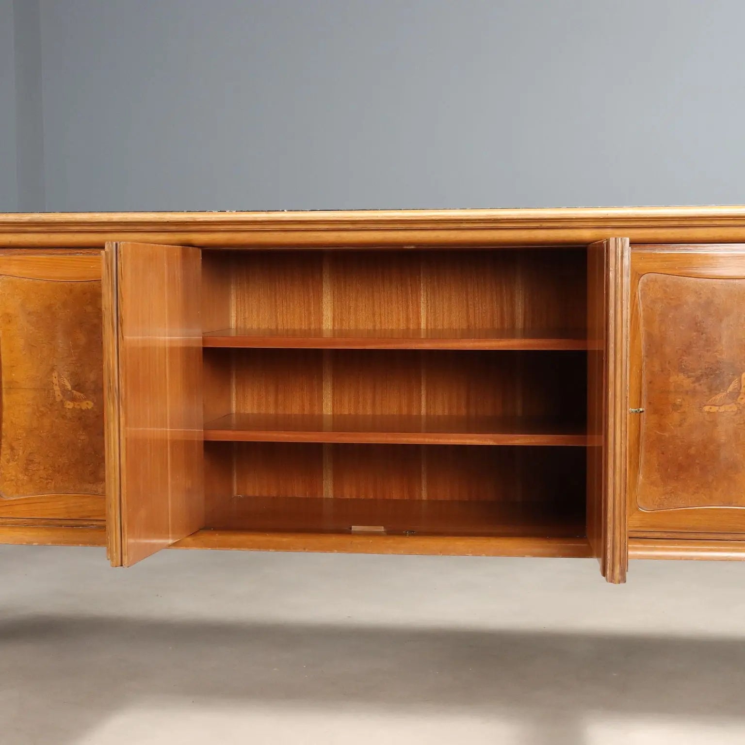 Vintage Buffet Cabinet Walnut Veneer and Burl Design 1950s