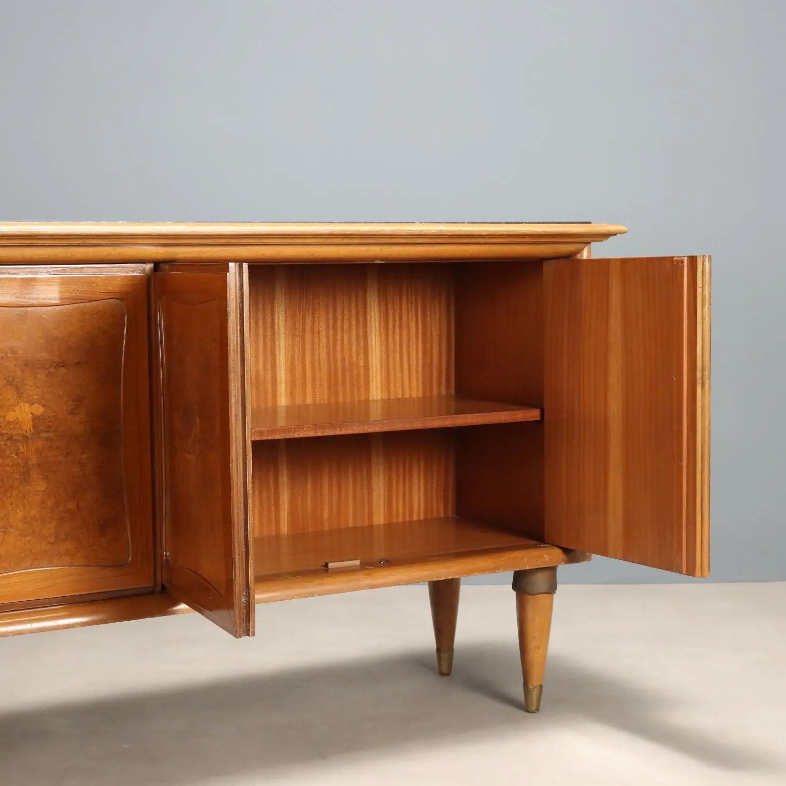 Vintage Buffet Cabinet Walnut Veneer and Burl Design 1950s