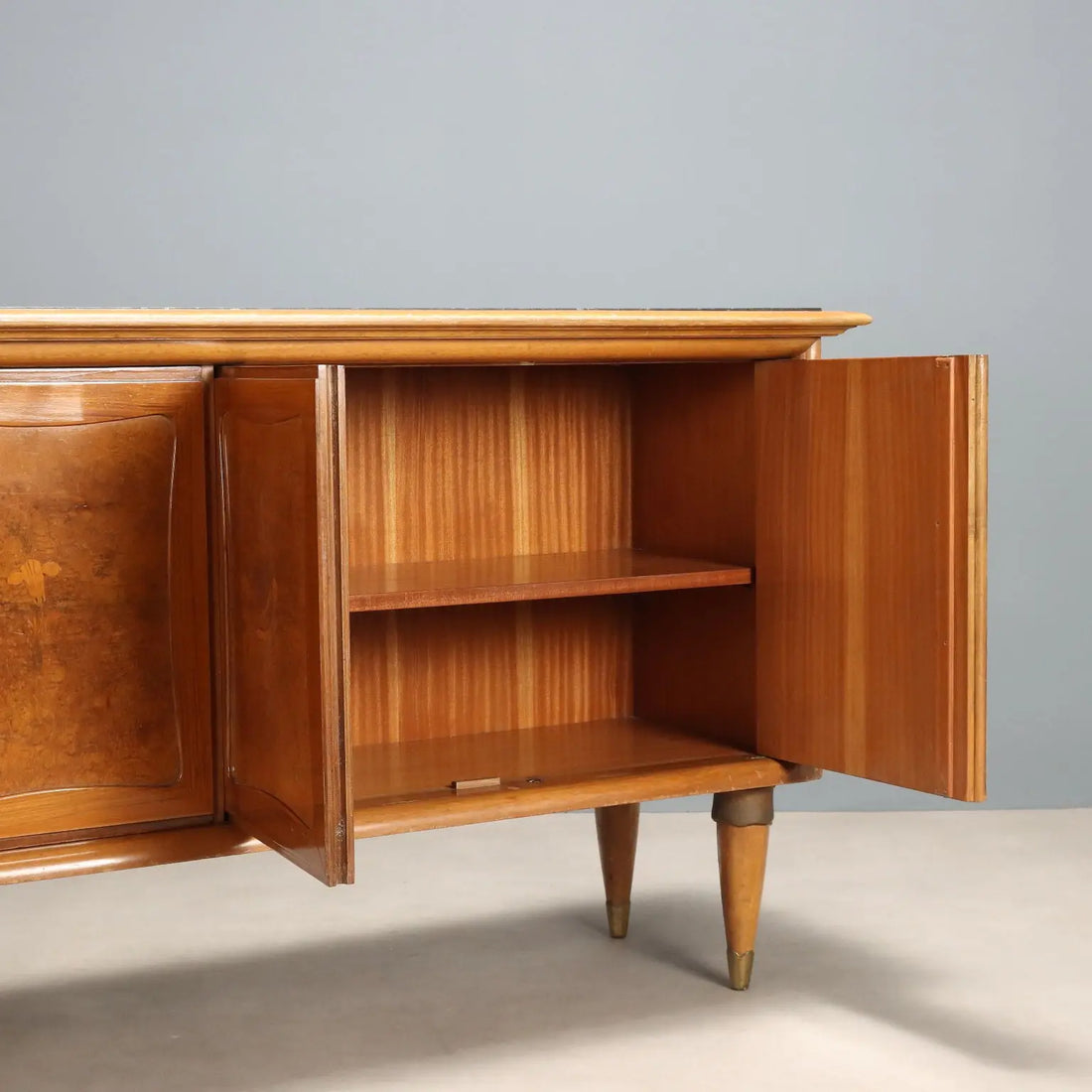 Vintage Buffet Cabinet Walnut Veneer and Burl Design 1950s