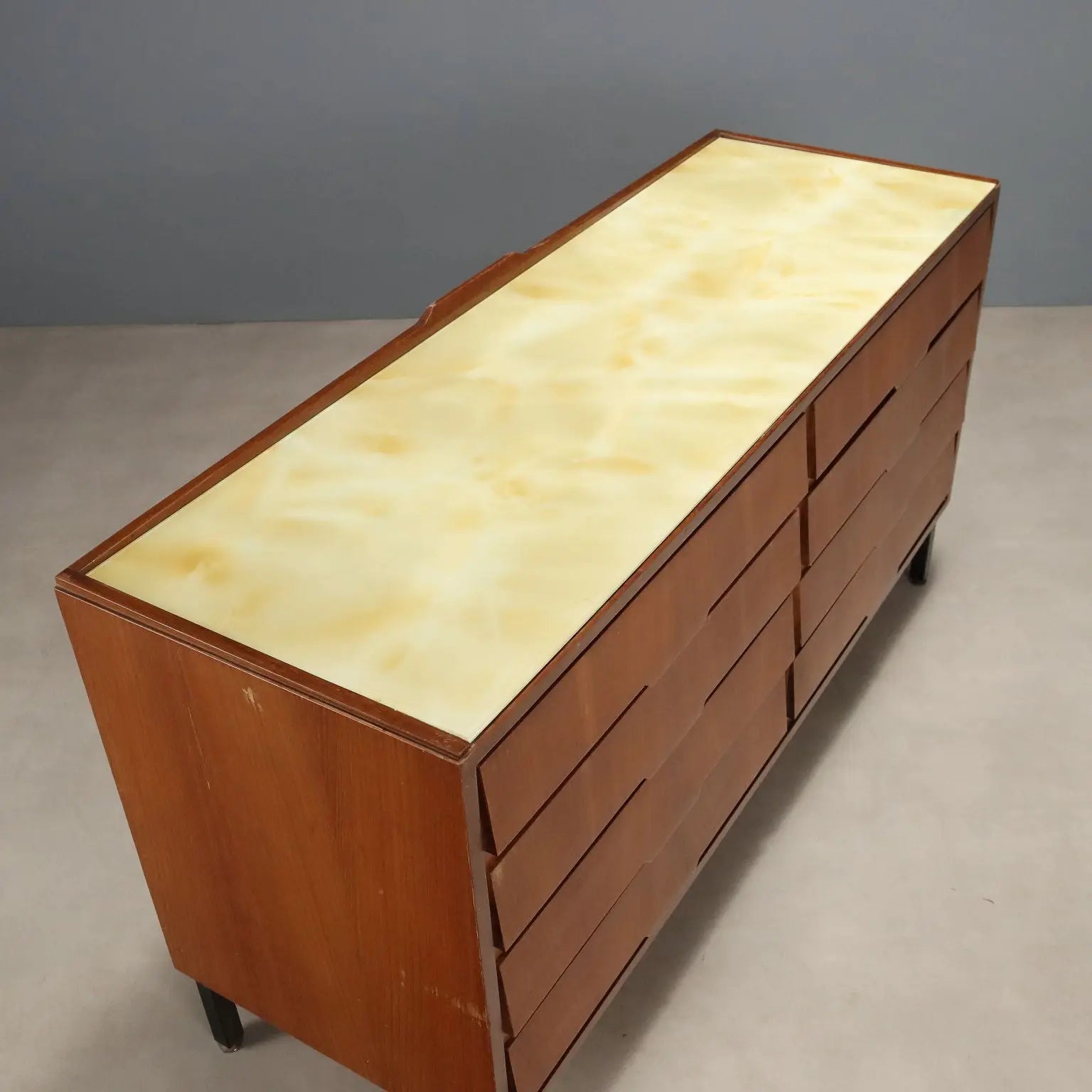 Vintage Chest of Drawers Mahogany Veneer Glass Design 1960s