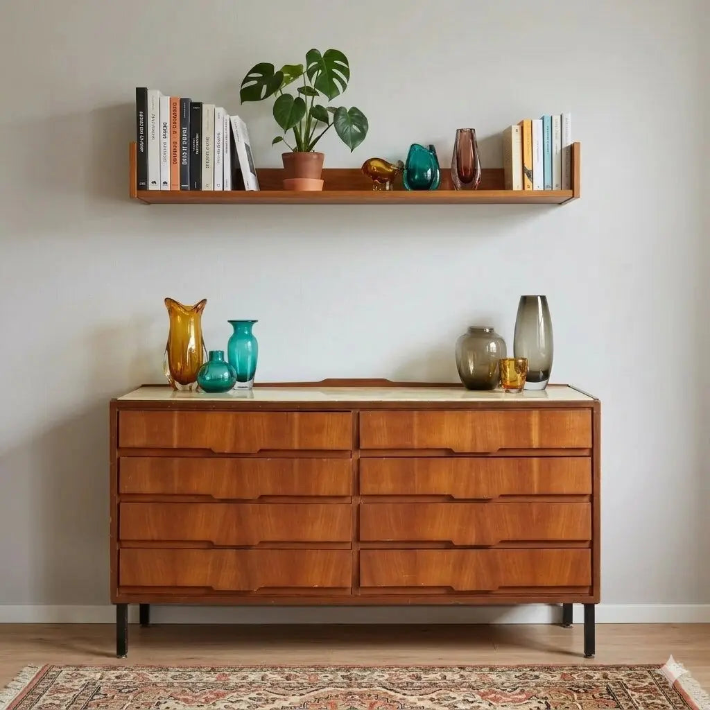 Vintage Chest of Drawers Mahogany Veneer Glass Design 1960s