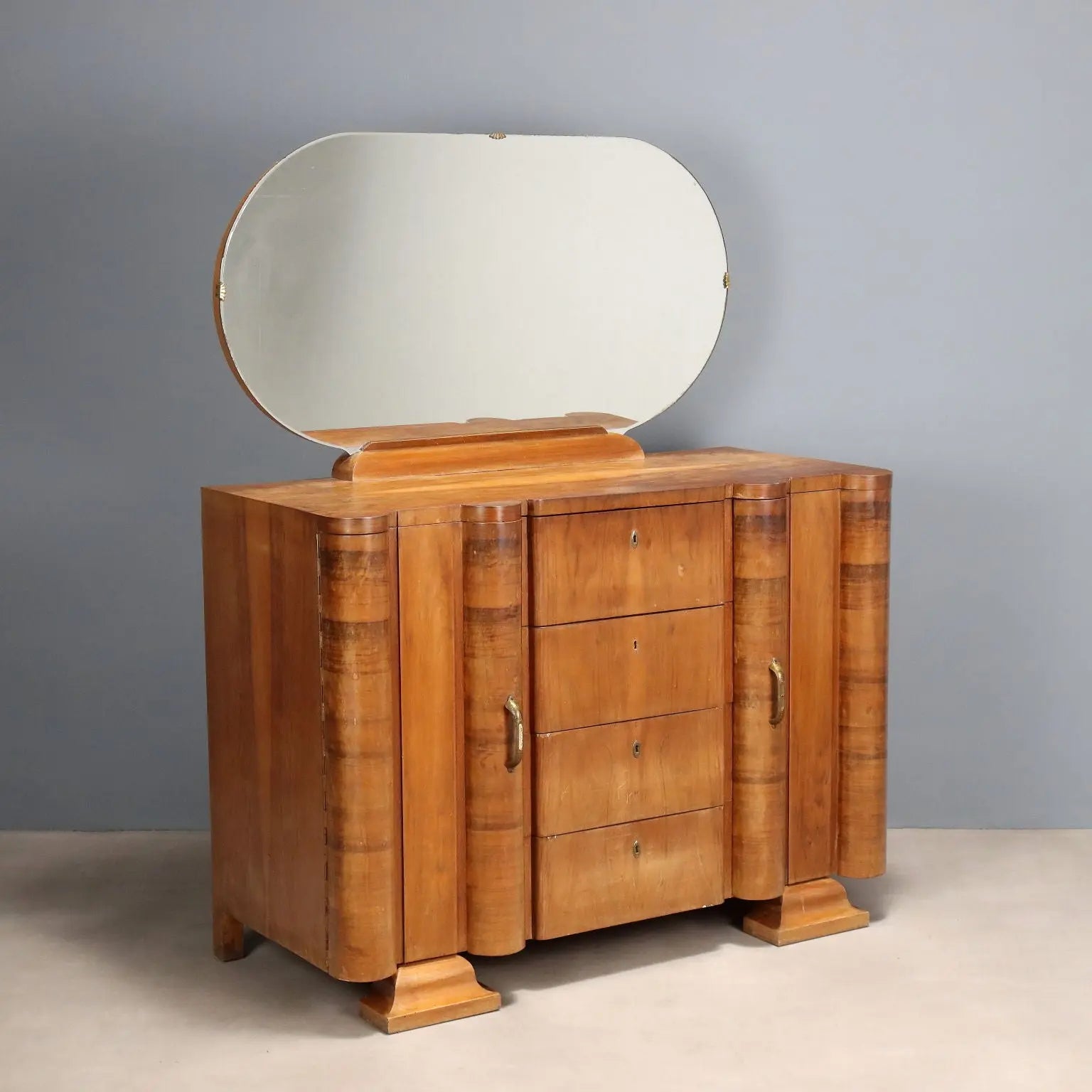 Vintage Chest of Drawers Art Deco Walnut Veneer Glass 1920s-1930s