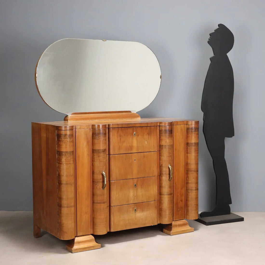 Vintage Chest of Drawers Art Deco Walnut Veneer Glass 1920s-1930s