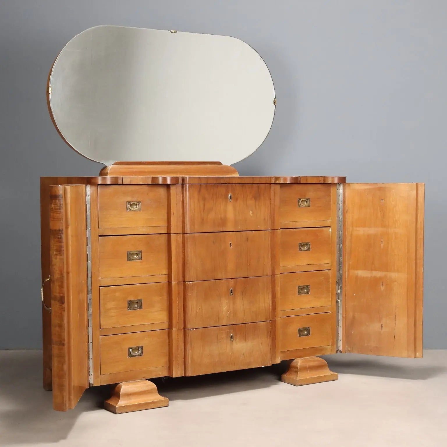 Vintage Chest of Drawers Art Deco Walnut Veneer Glass 1920s-1930s