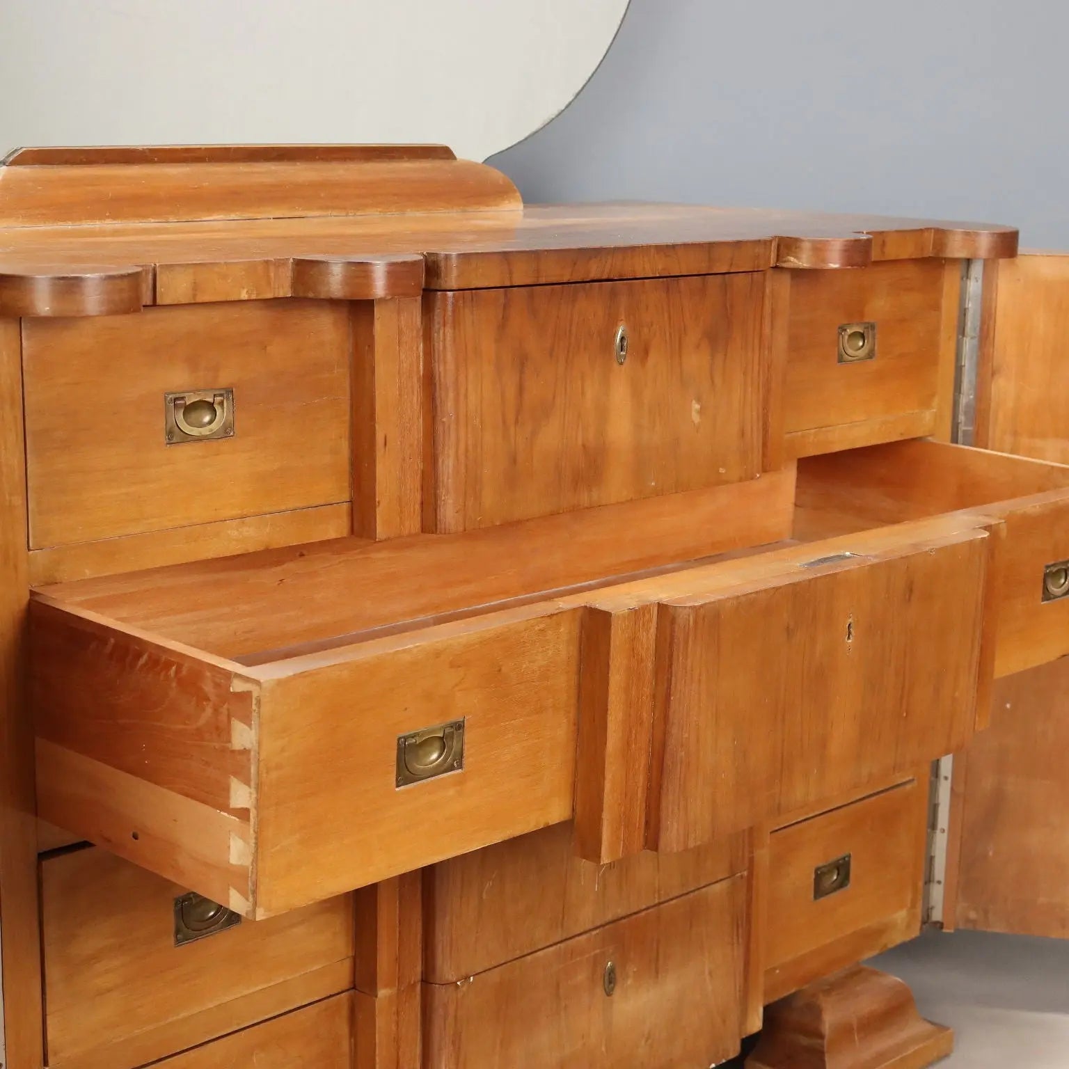 Vintage Chest of Drawers Art Deco Walnut Veneer Glass 1920s-1930s