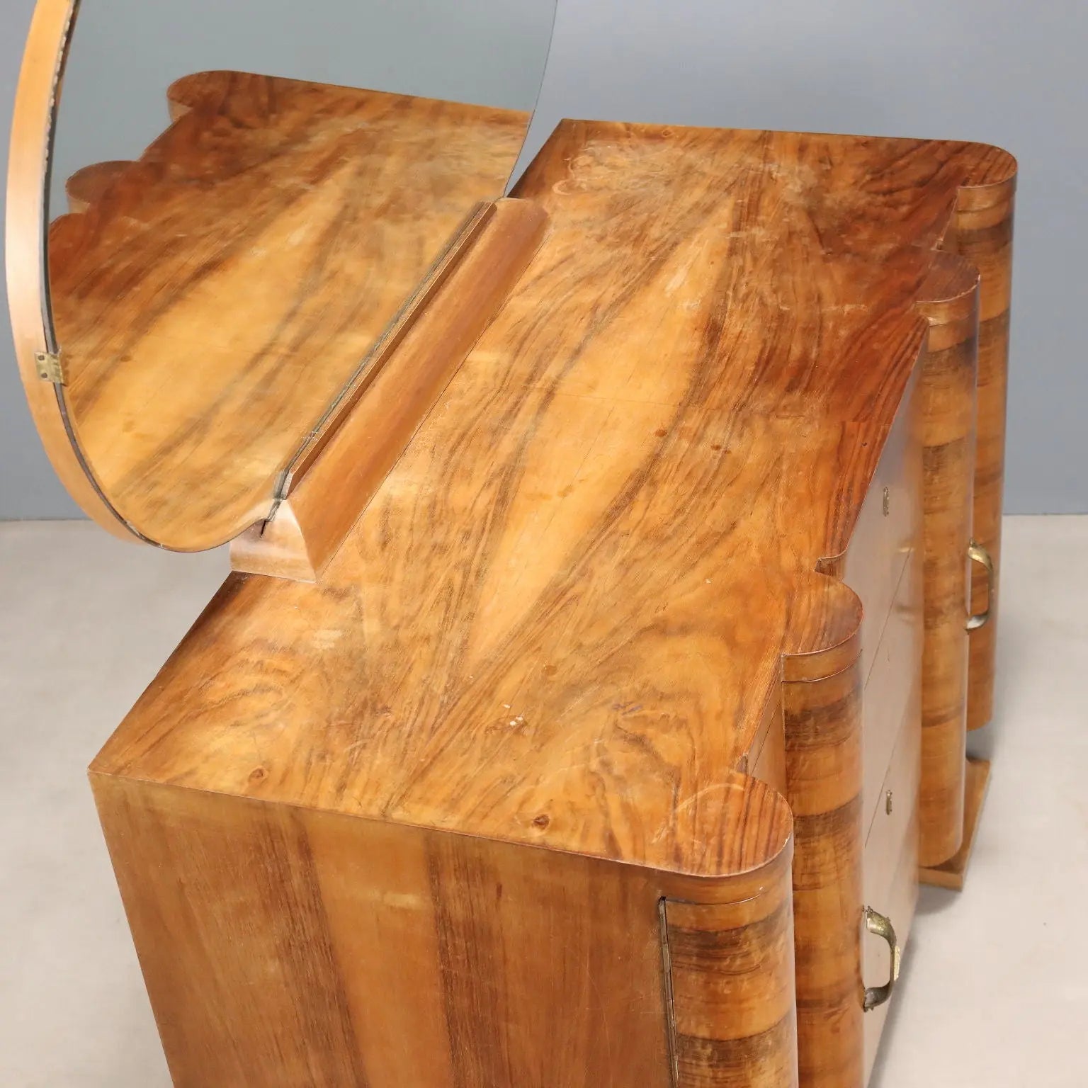 Vintage Chest of Drawers Art Deco Walnut Veneer Glass 1920s-1930s