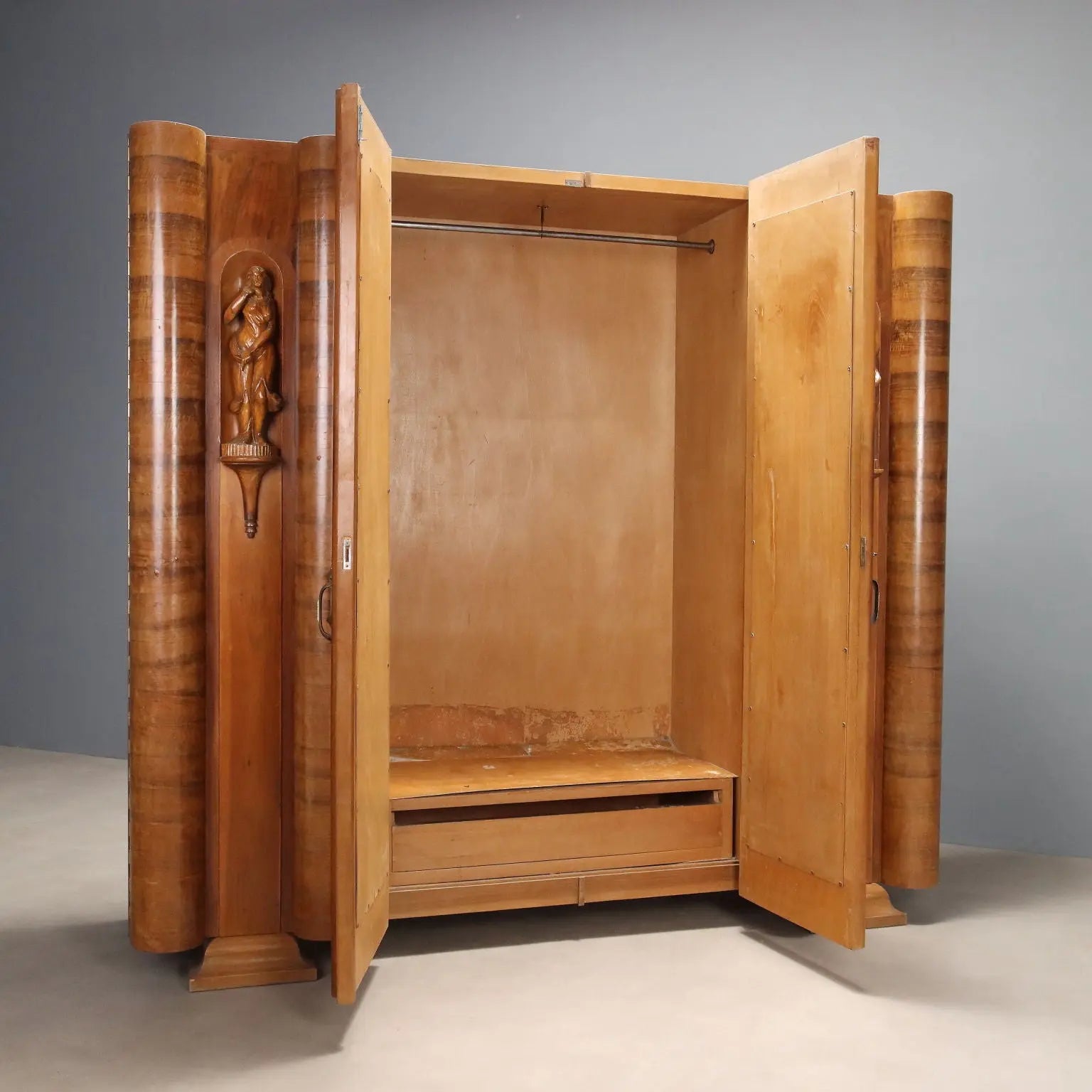 Antique Wardrobe Art Déco Walnut Veneer Design 1920s