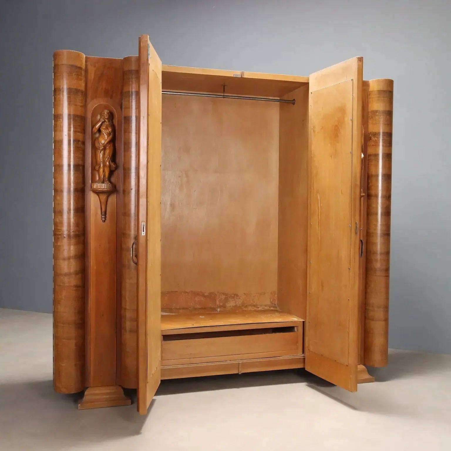 Antique Wardrobe Art Déco Walnut Veneer Design 1920s