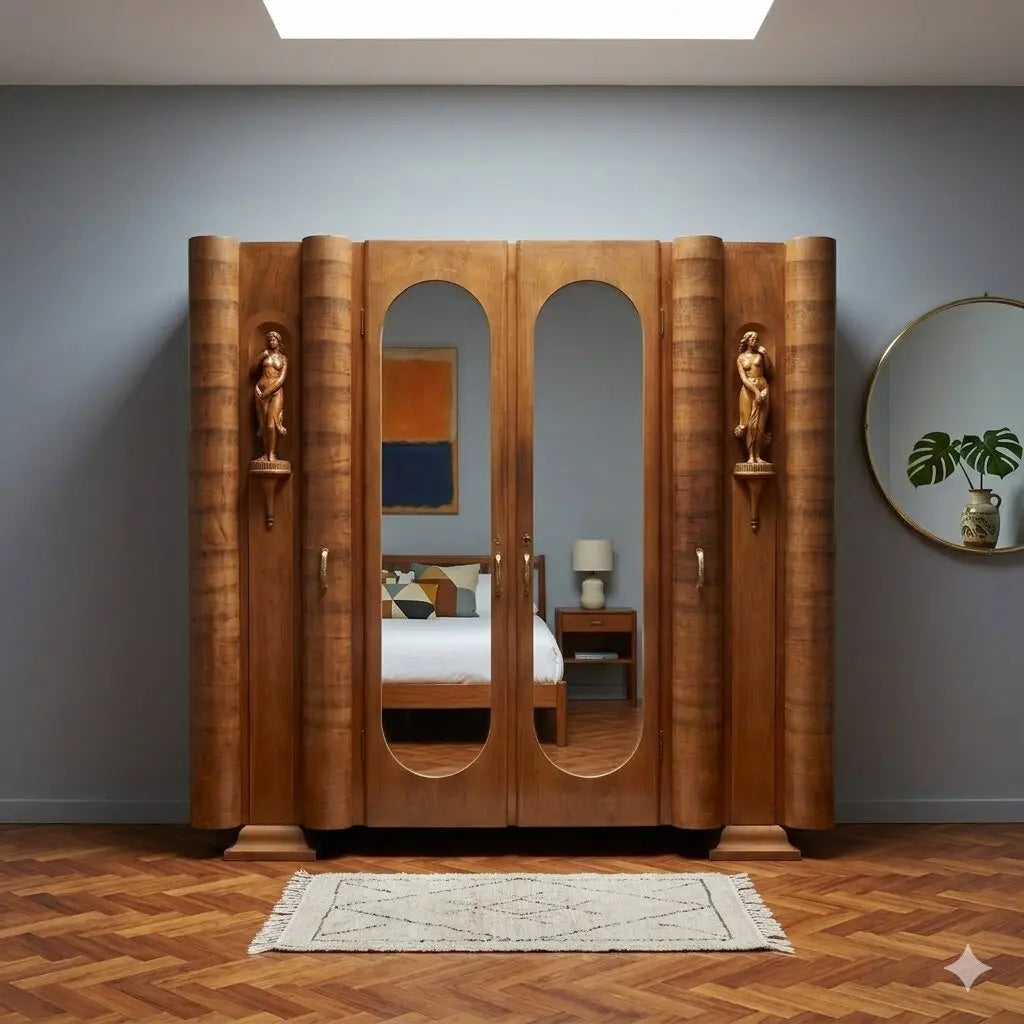 Antique Wardrobe Art Déco Walnut Veneer Design 1920s