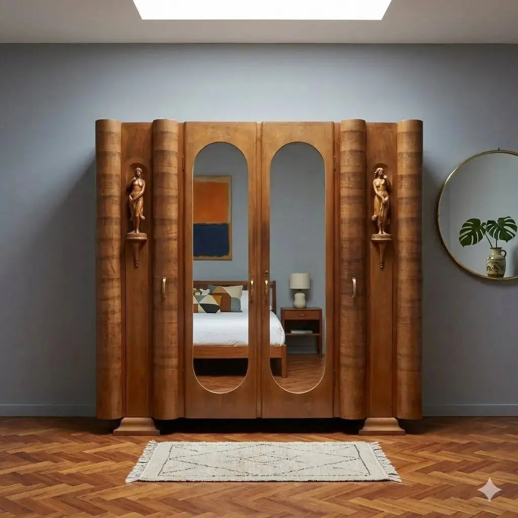 Antique Wardrobe Art Déco Walnut Veneer Design 1920s
