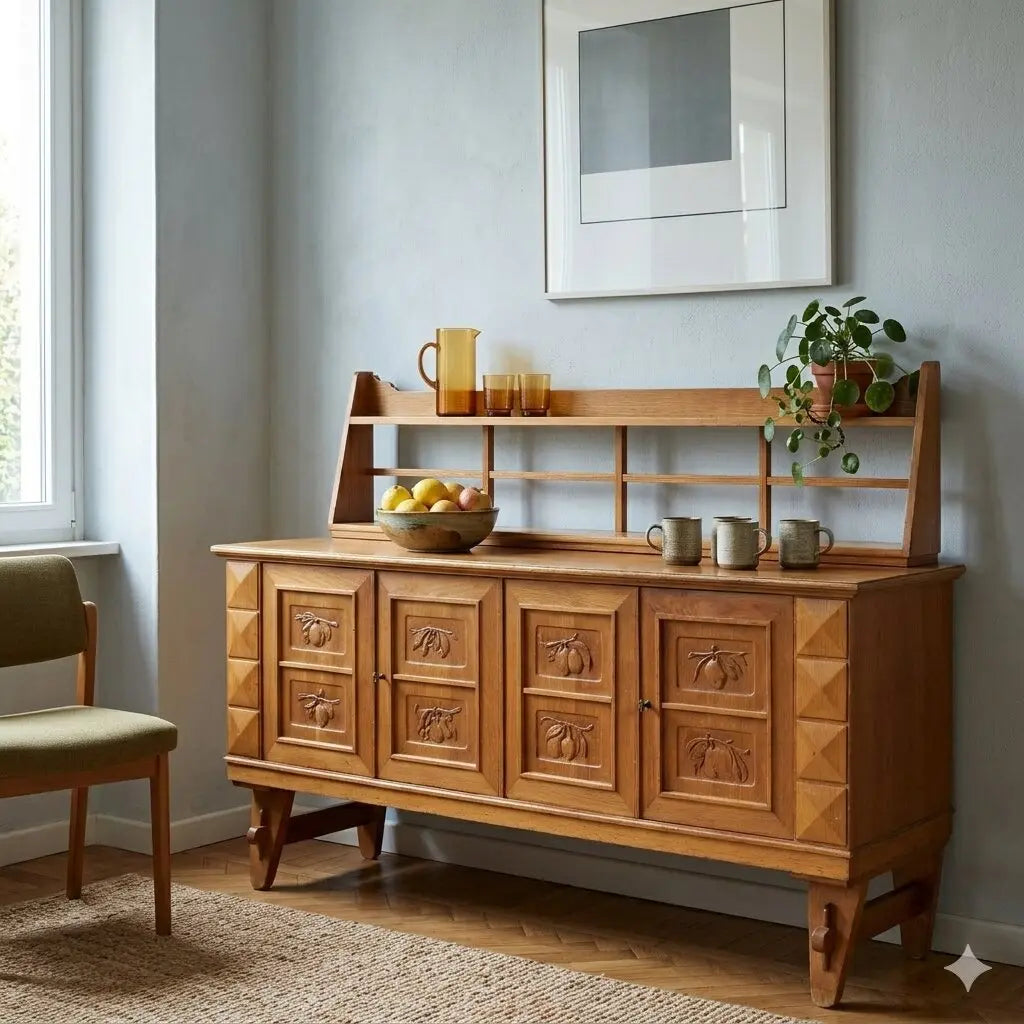 Vintage Buffet Oak Veneer Design Italy 1950s