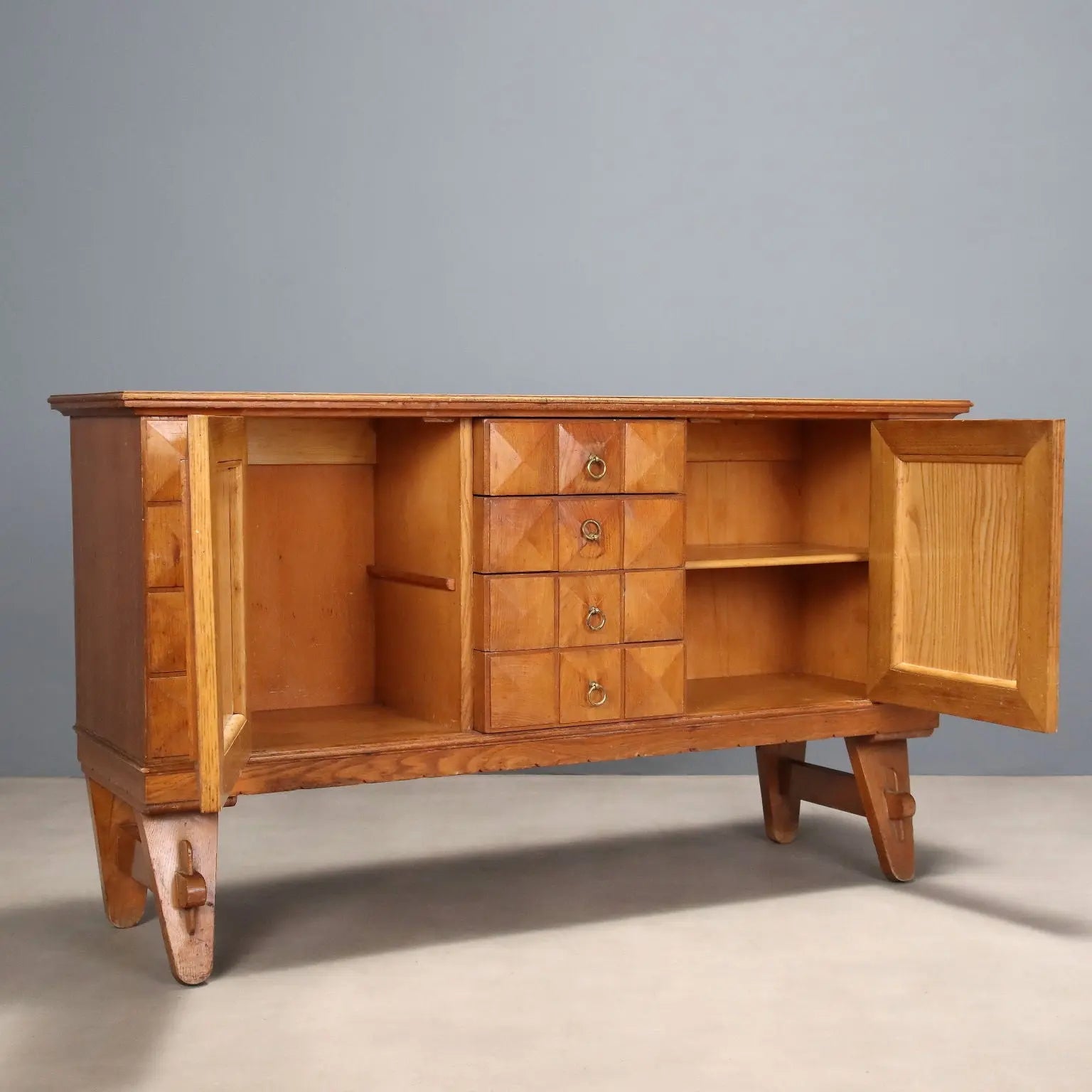 Vintage Rustic Cabinet Oak Veneered Wood Italy 1950s