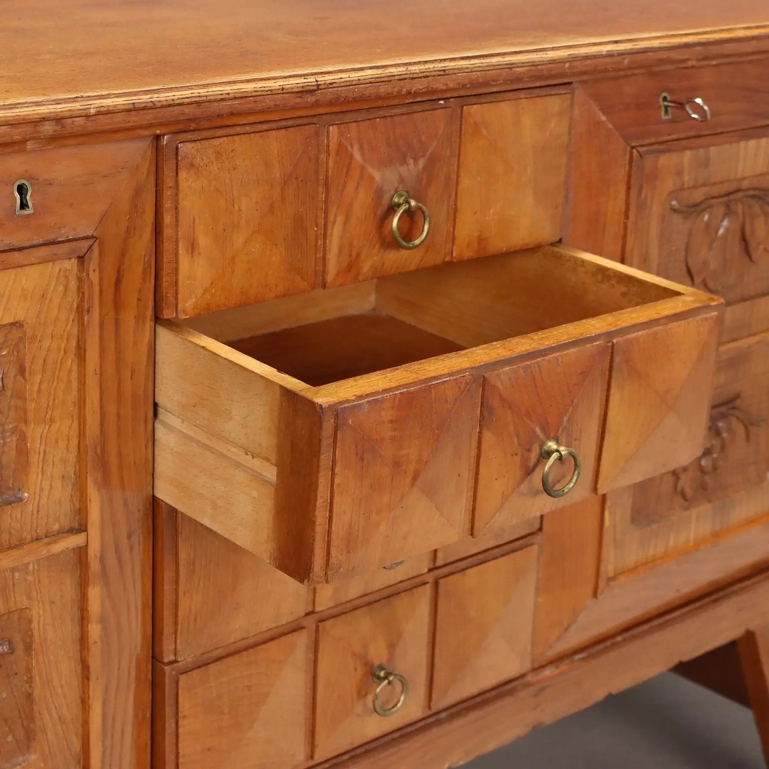 Vintage Rustic Cabinet Oak Veneered Wood Italy 1950s