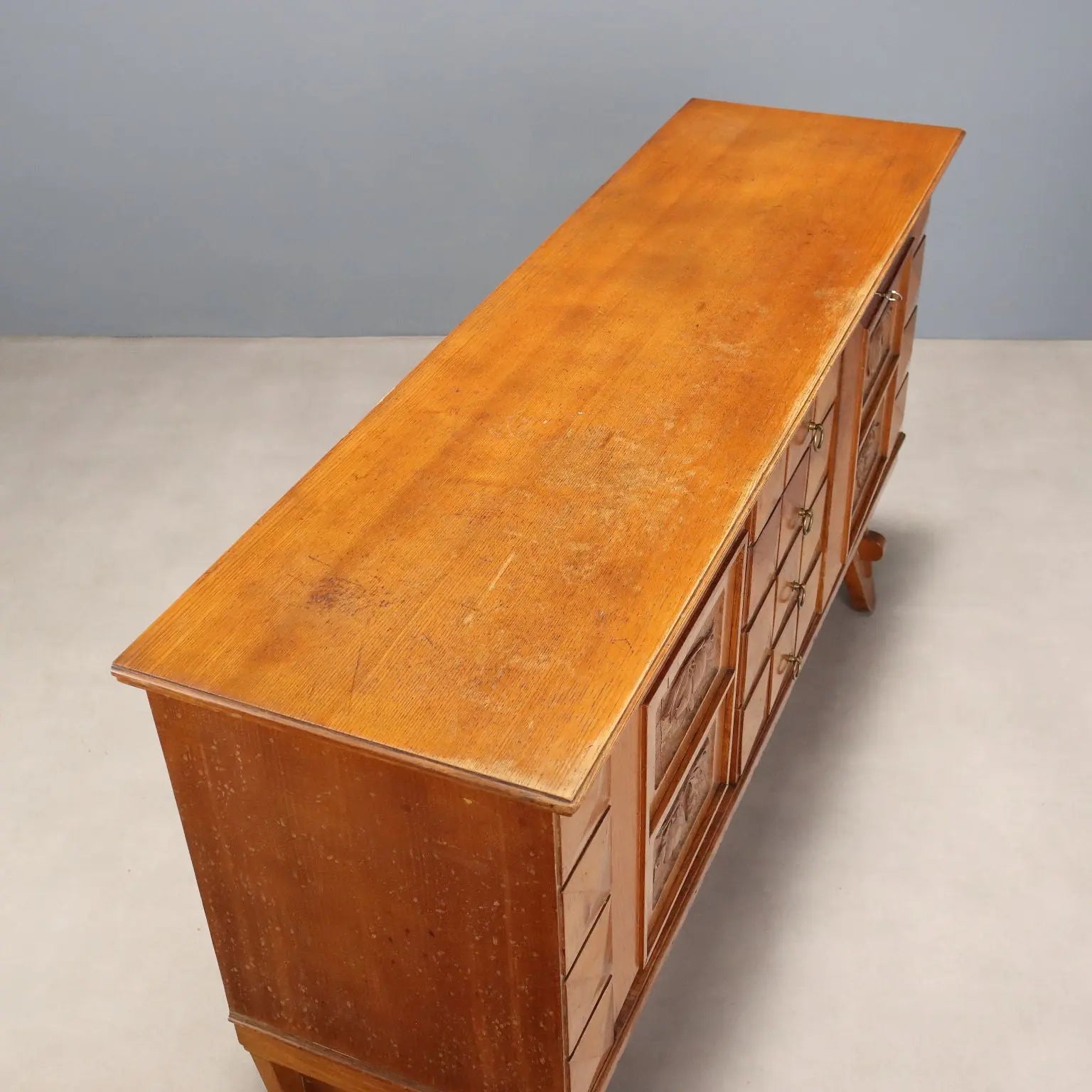 Vintage Rustic Cabinet Oak Veneered Wood Italy 1950s