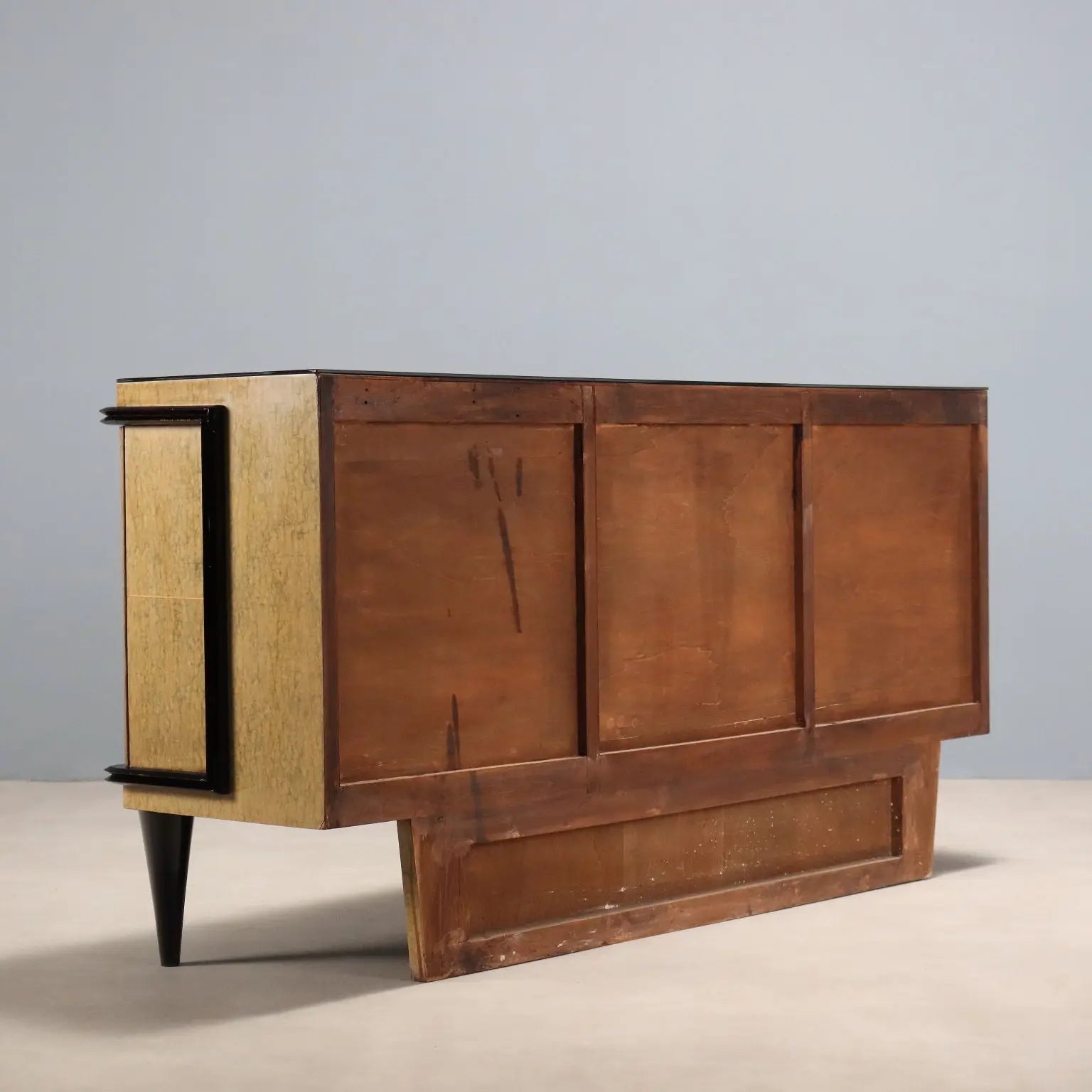 Vintage Buffet Wood Brass Glass Design Italy 1940s