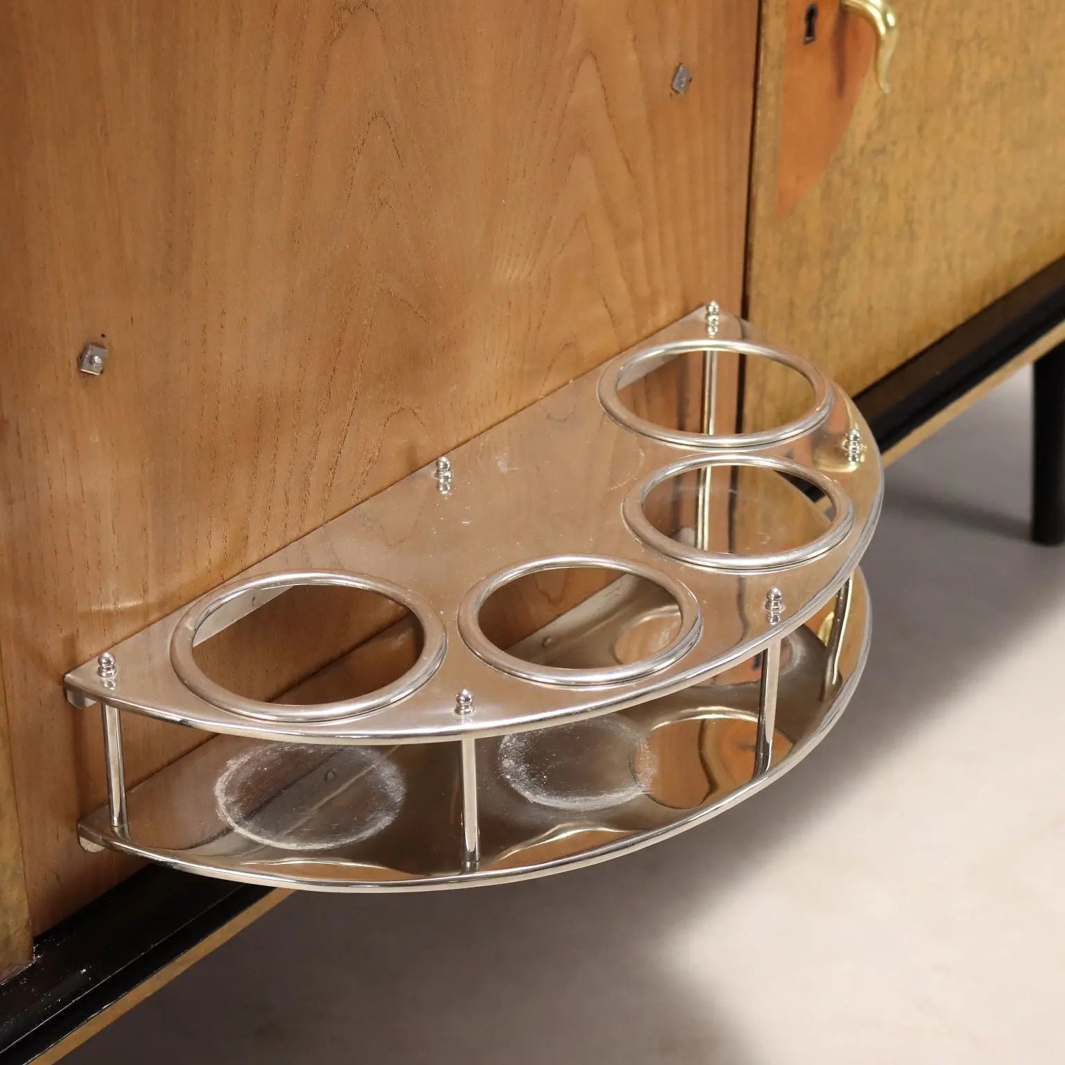 Vintage Buffet Wood Brass Glass Design Italy 1940s
