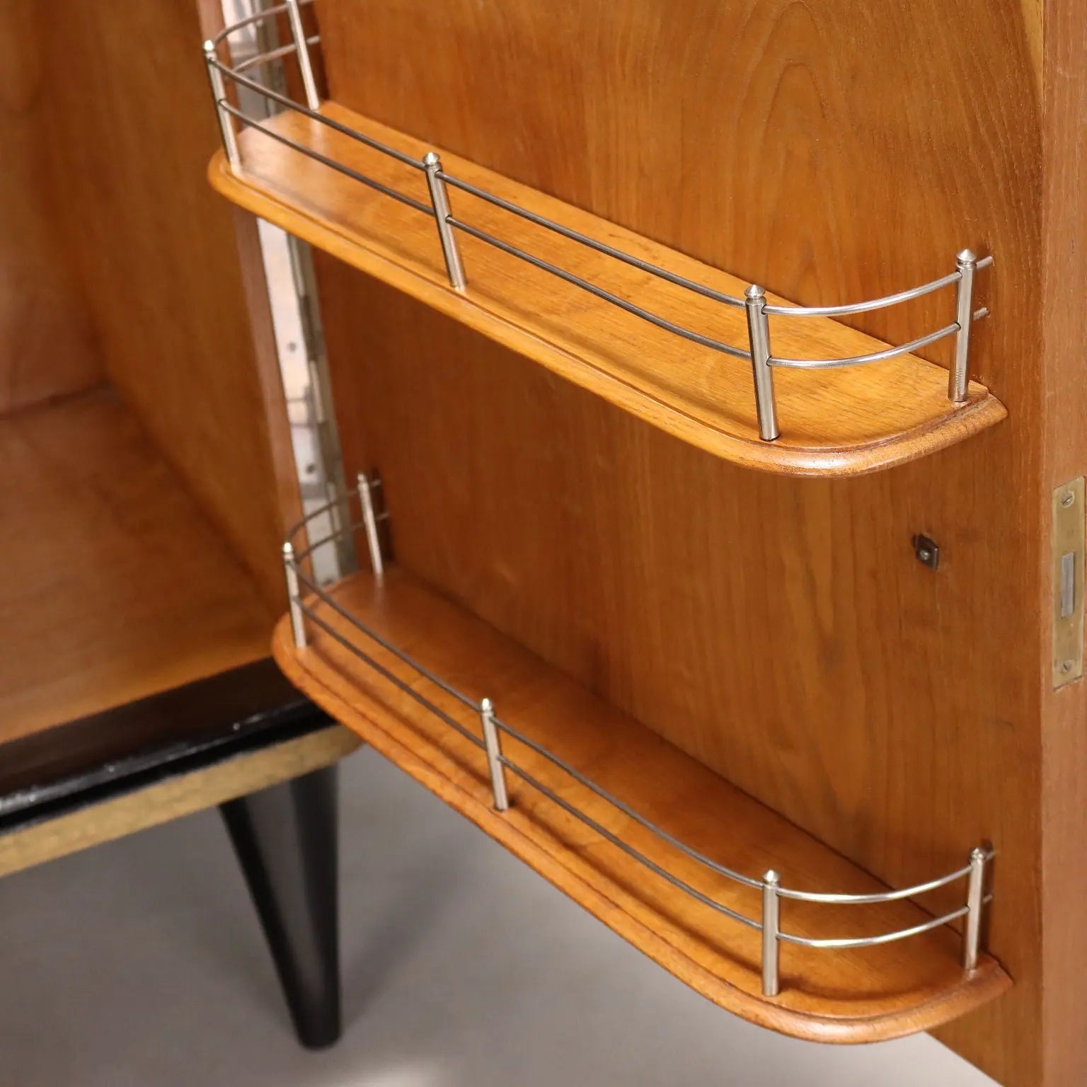 Vintage Buffet Wood Brass Glass Design Italy 1940s