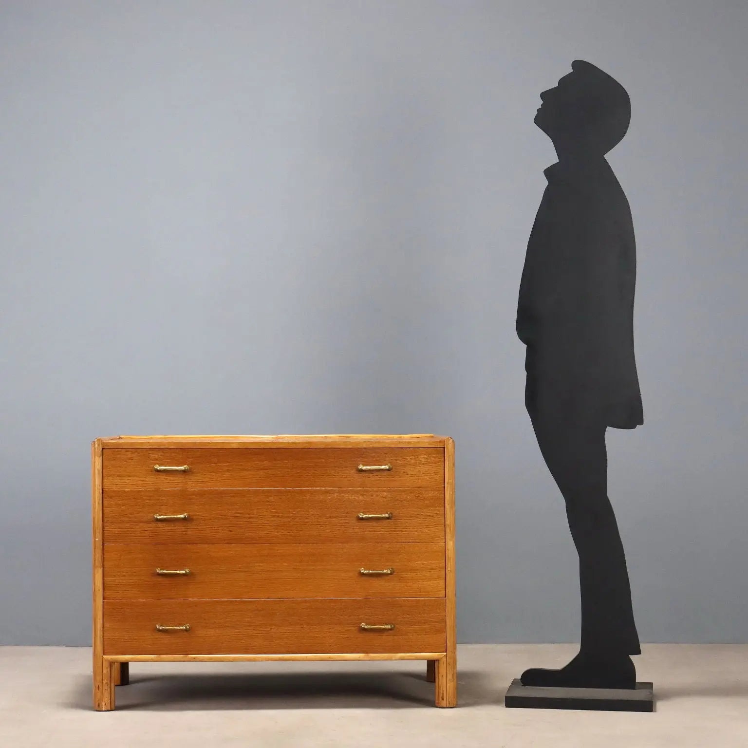 Vintage Chest of Drawers Oak Brass 4 Drawers Italy 1950s