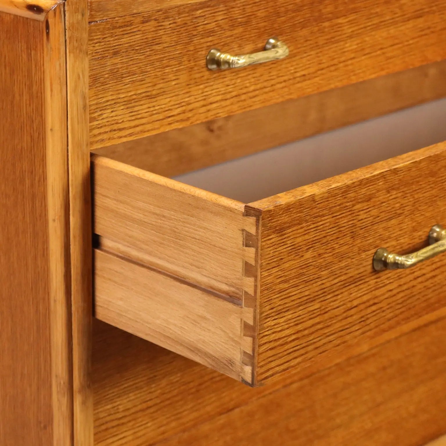 Vintage Chest of Drawers Oak Brass 4 Drawers Italy 1950s