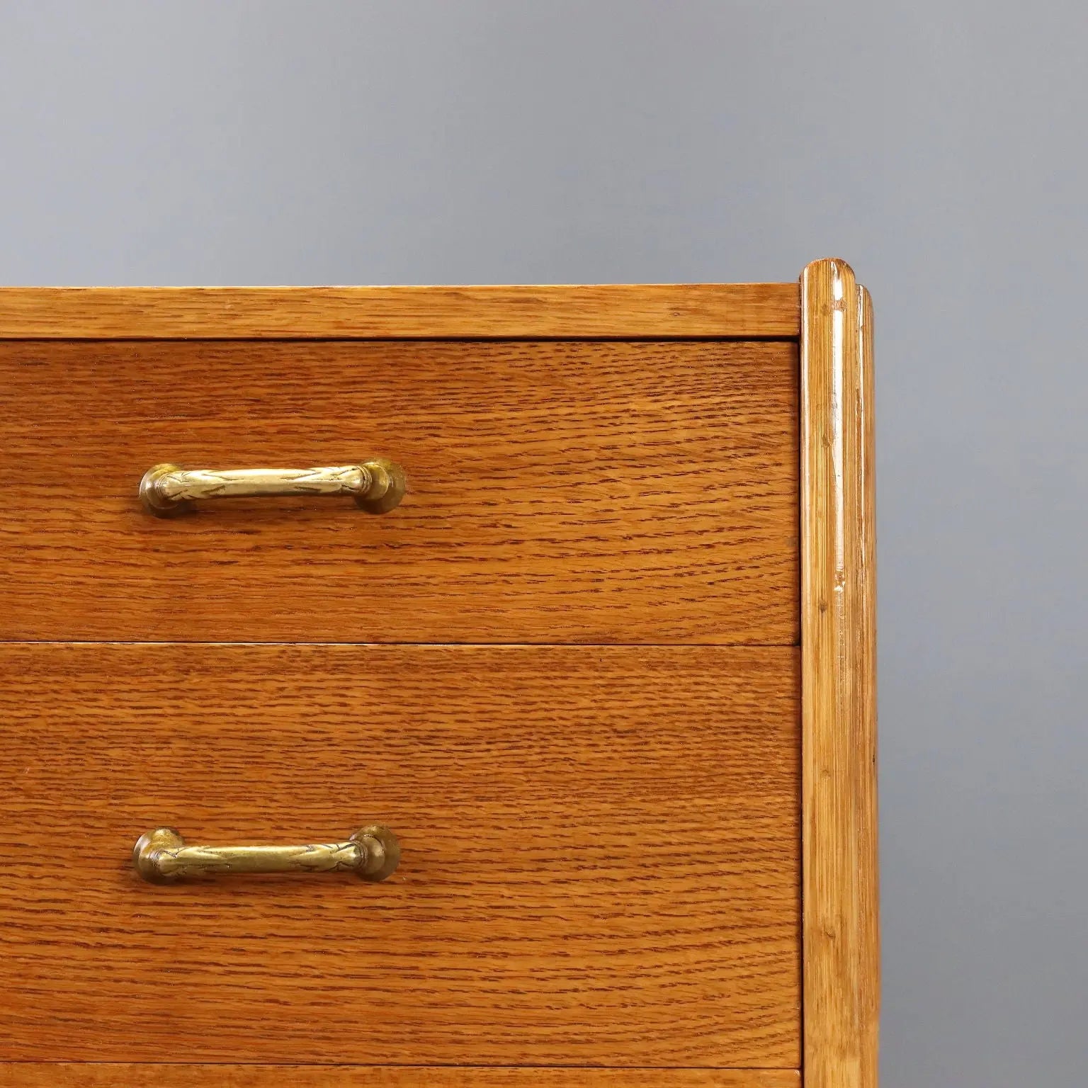Vintage Chest of Drawers Oak Brass 4 Drawers Italy 1950s