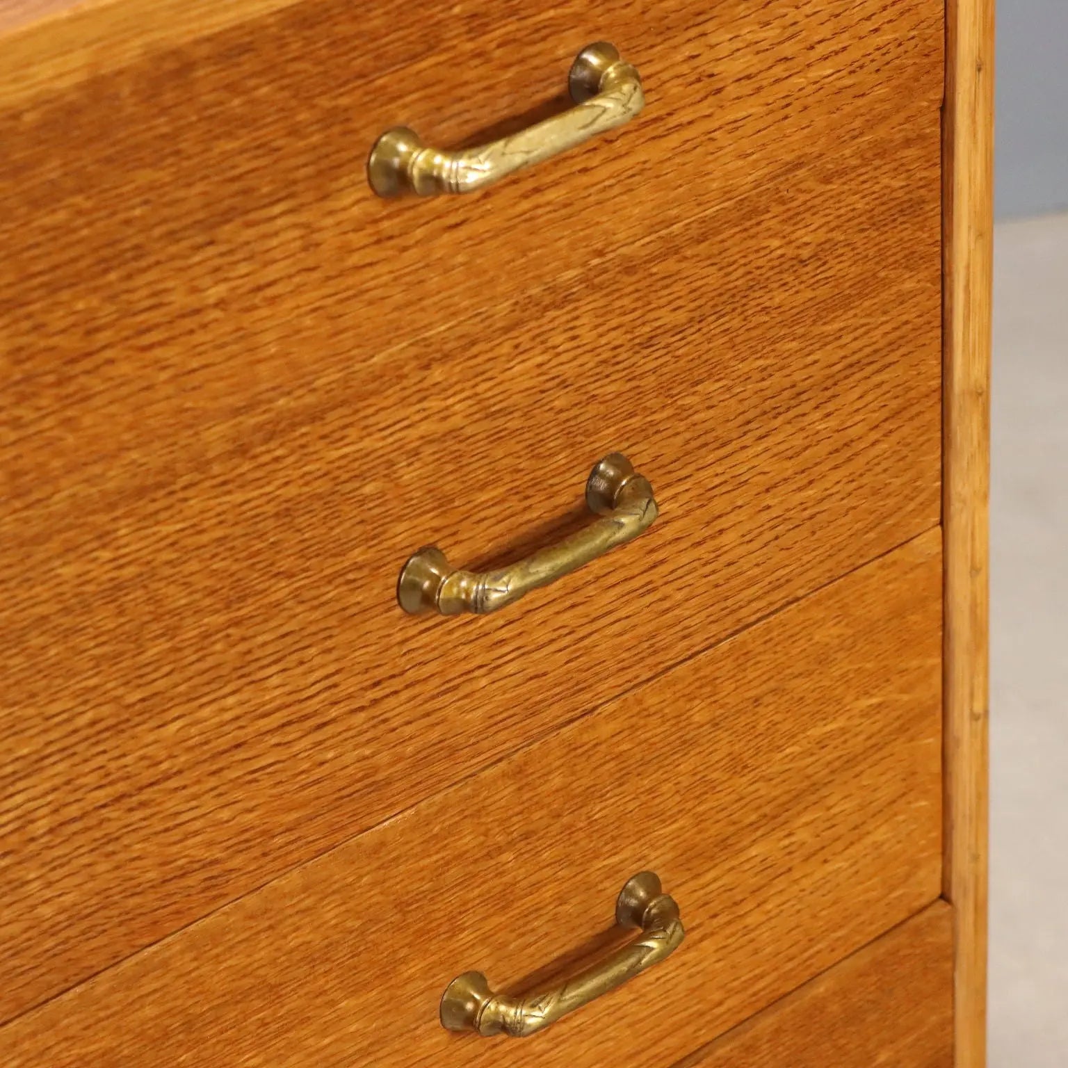 Vintage Chest of Drawers Oak Brass 4 Drawers Italy 1950s