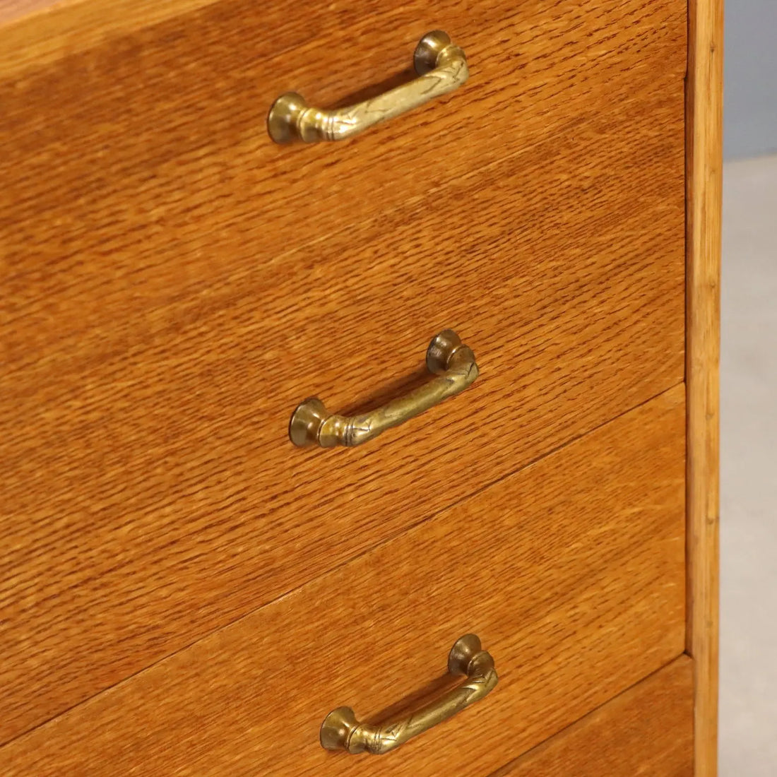 Vintage Chest of Drawers Oak Brass 4 Drawers Italy 1950s