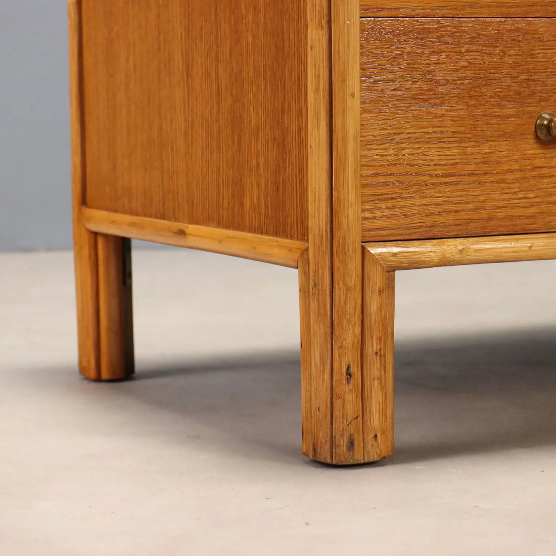 Vintage Chest of Drawers Oak Brass 4 Drawers Italy 1950s