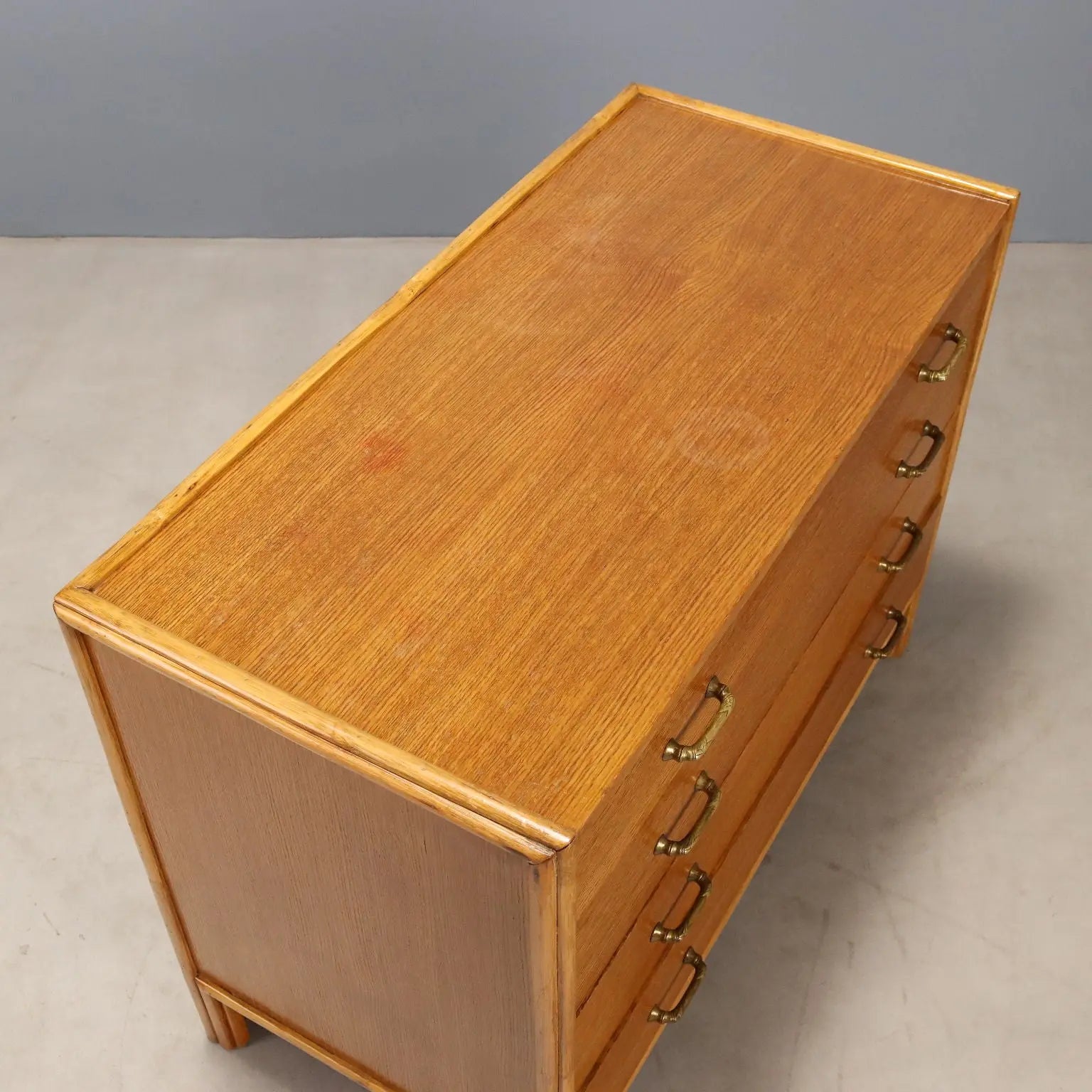 Vintage Chest of Drawers Oak Brass 4 Drawers Italy 1950s