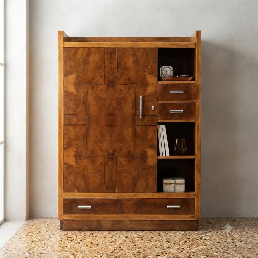 Vintage Wardrobe Burl Aluminium Design Italy 1930s