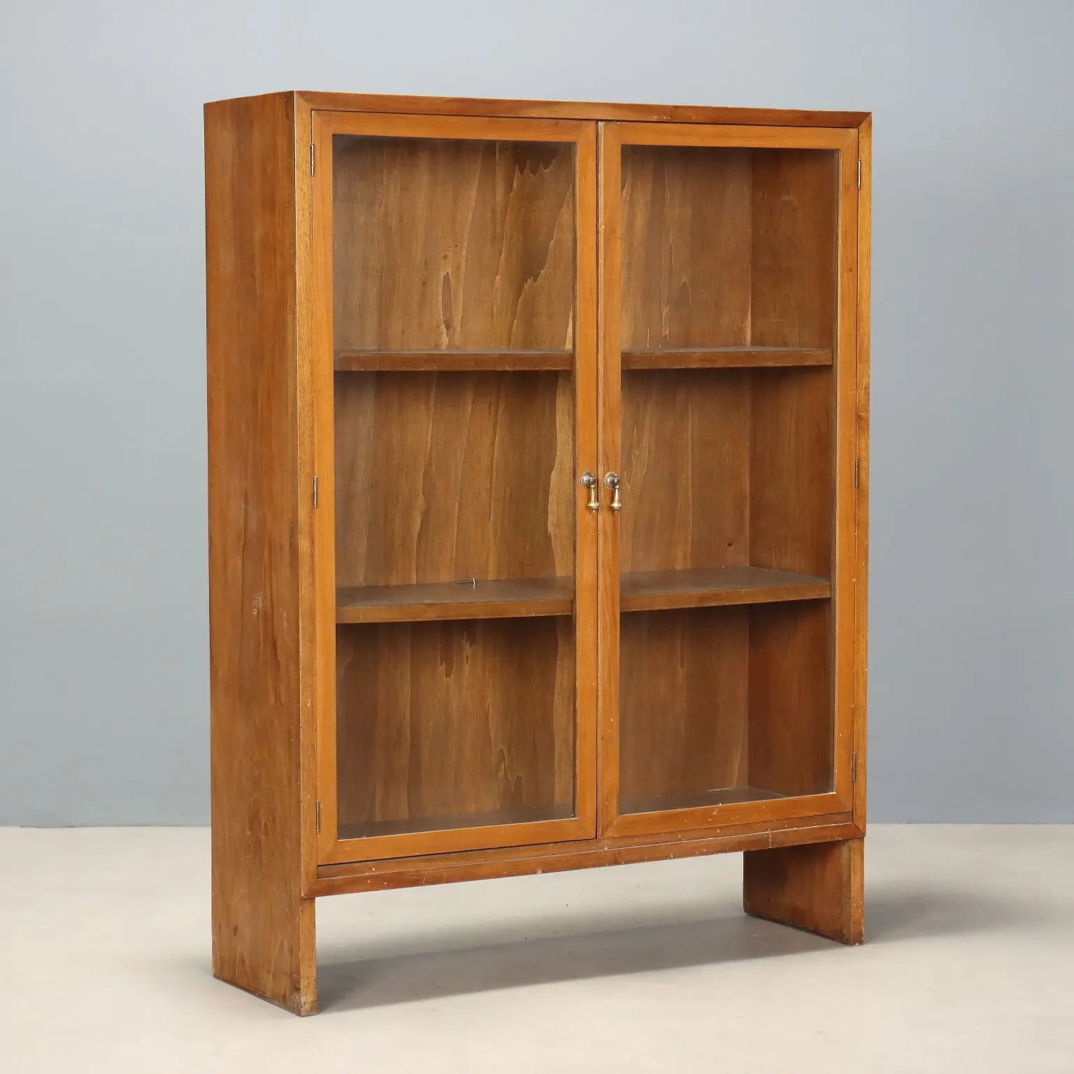 Vintage Display Cabinet Walnut Glass Design Italy 1950s