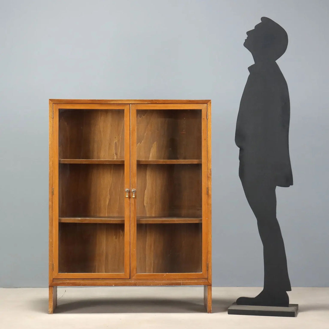 Vintage Display Cabinet Walnut Glass Design Italy 1950s