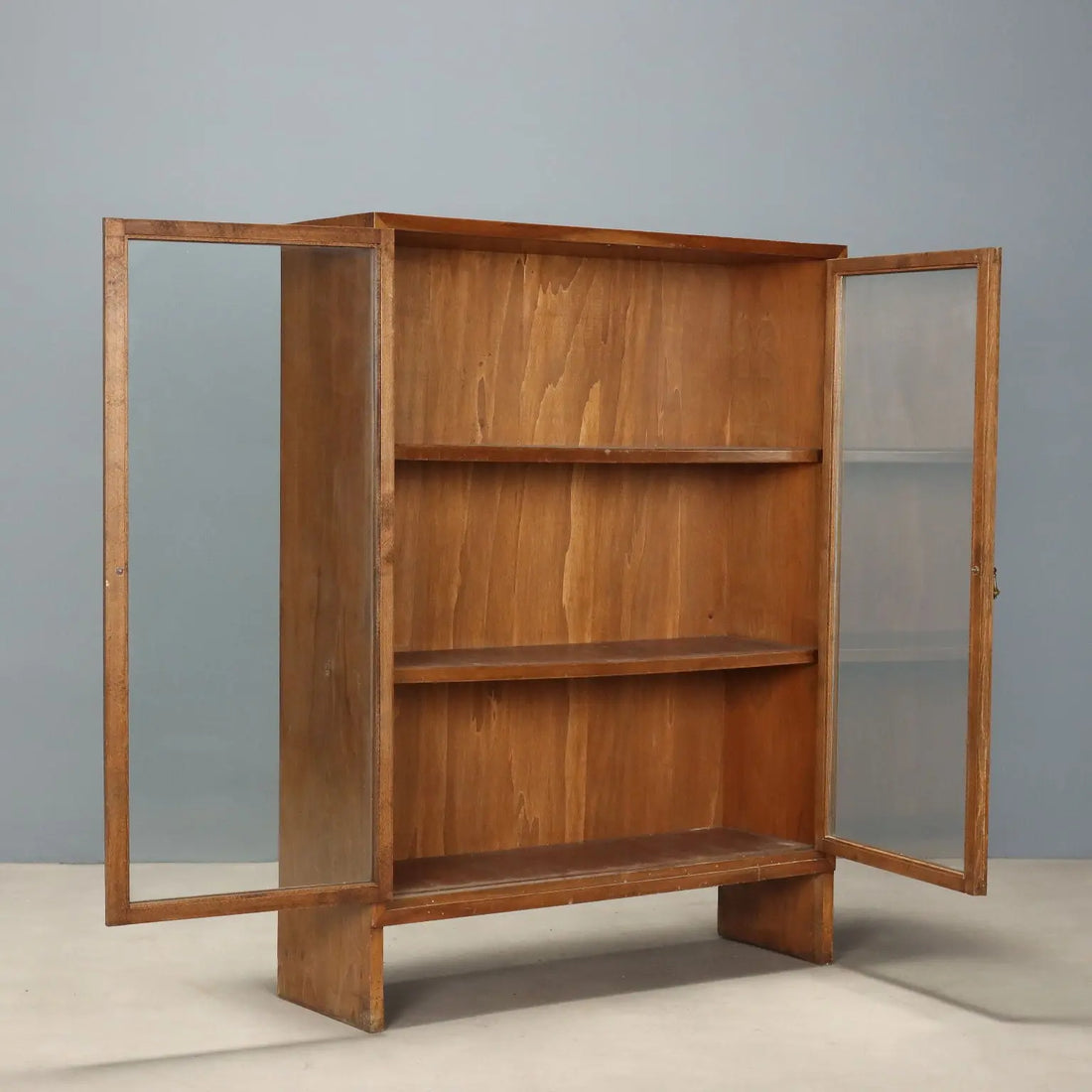 Vintage Display Cabinet Walnut Glass Design Italy 1950s