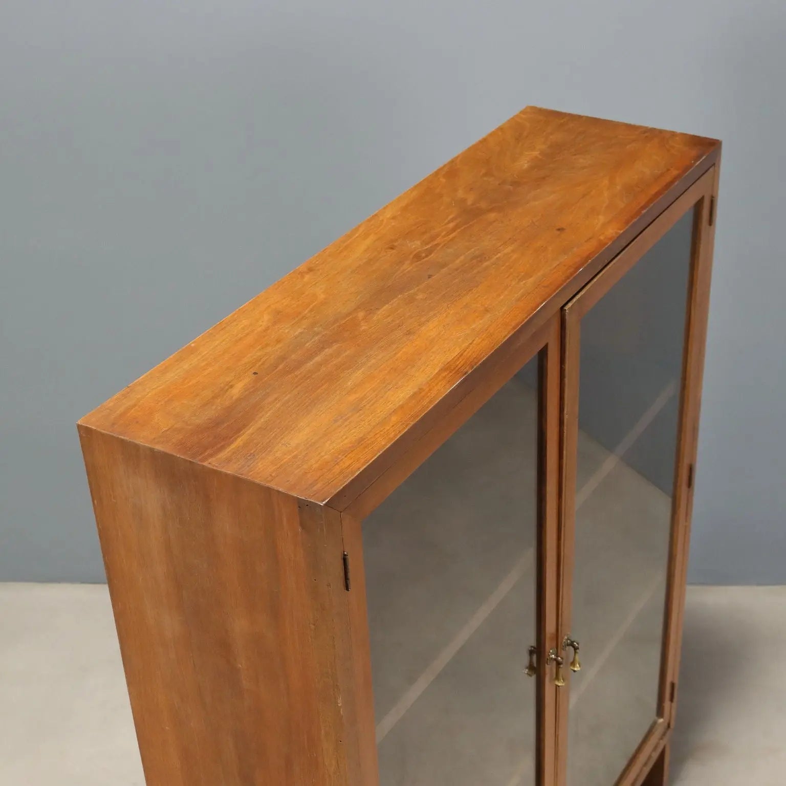 Vintage Display Cabinet Walnut Glass Design Italy 1950s