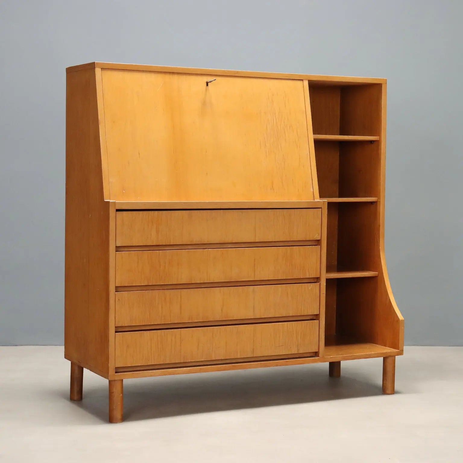 Vintage Cabinet with Flap Door Maple Drawers Design 1960s